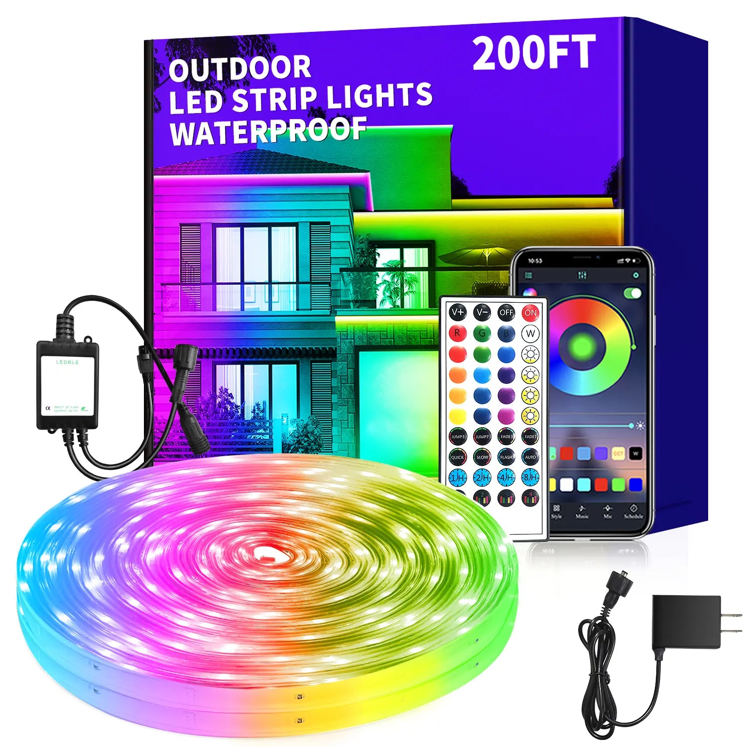 Outdoor LED Strip Lights Waterproof,Ip68 Waterproof LED Light Strips with Remote,App Control Music Sync RGB Outdoor LED Rope Lights,Led Lights for Bedroom,Roof,Pool,Deck,Balcony
