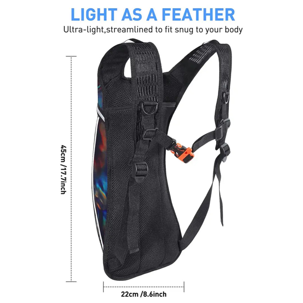 Obsidn Black 2L Hydration Backpack for Festivals, Raves, Hiking, Biking, Climbing, Running, and More - Lightweight, Durable, and Waterproof with Insulated Bladder Compartment and Soft Mouthpiece