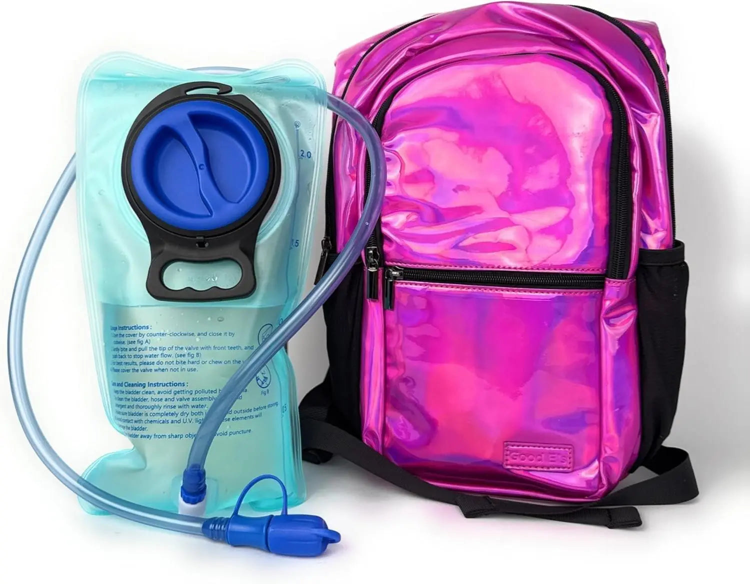 Good ES Reflective Hydration Backpack for Women with 2L Bladder, Festival Essential, Rave Hydration Pack Hydropack Hydro for Hiking, Running, Biking, Festival Gear