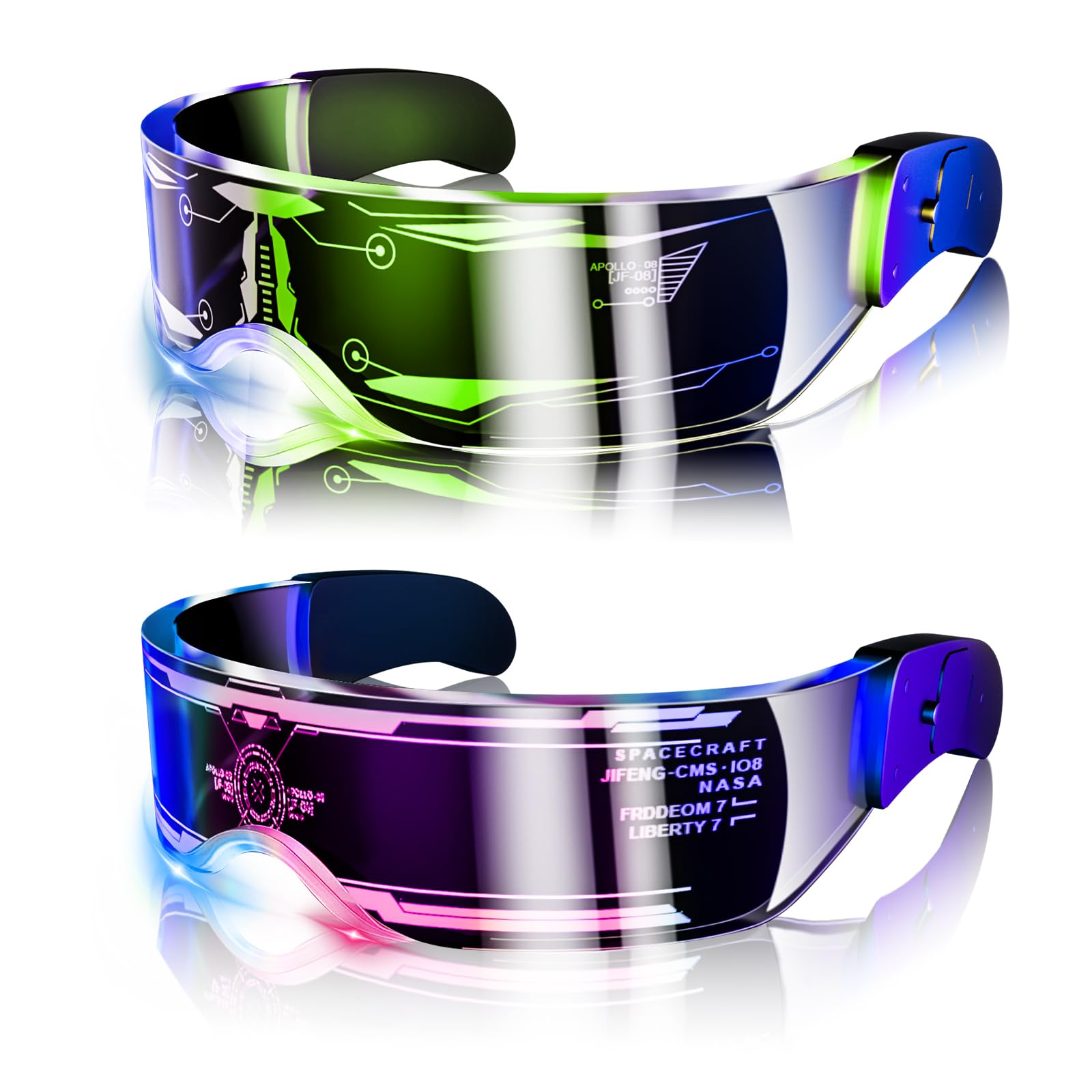 Tanganan LED Visor Glasses, 2pcs LED Light Up Glasses Neon Luminous Glasses 7 Color 5 Modes Cool LED Glasses for Adult
