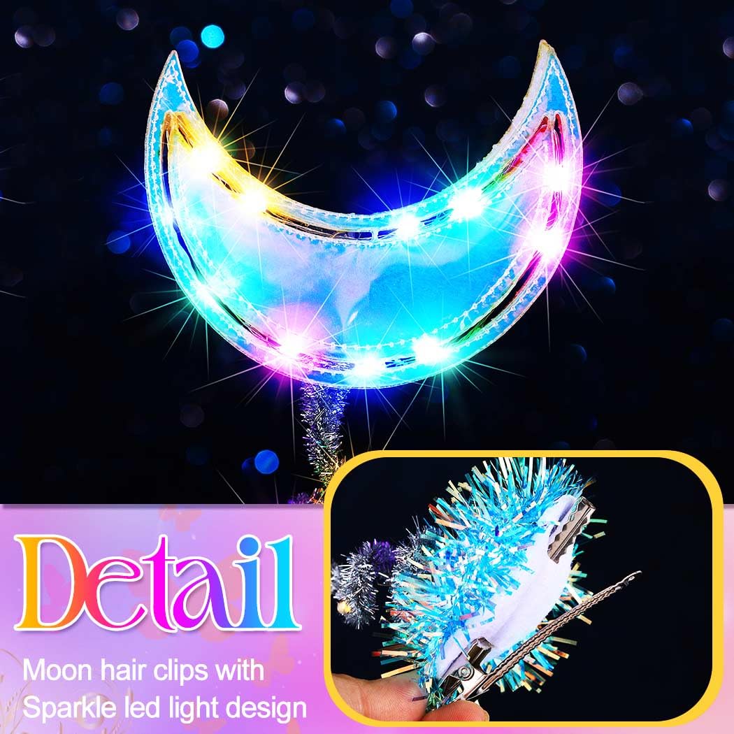 Gortin Light up Stars Hair Clips LED Moon Headpiece Festival Cosplay Costume Hair Accessories for Women