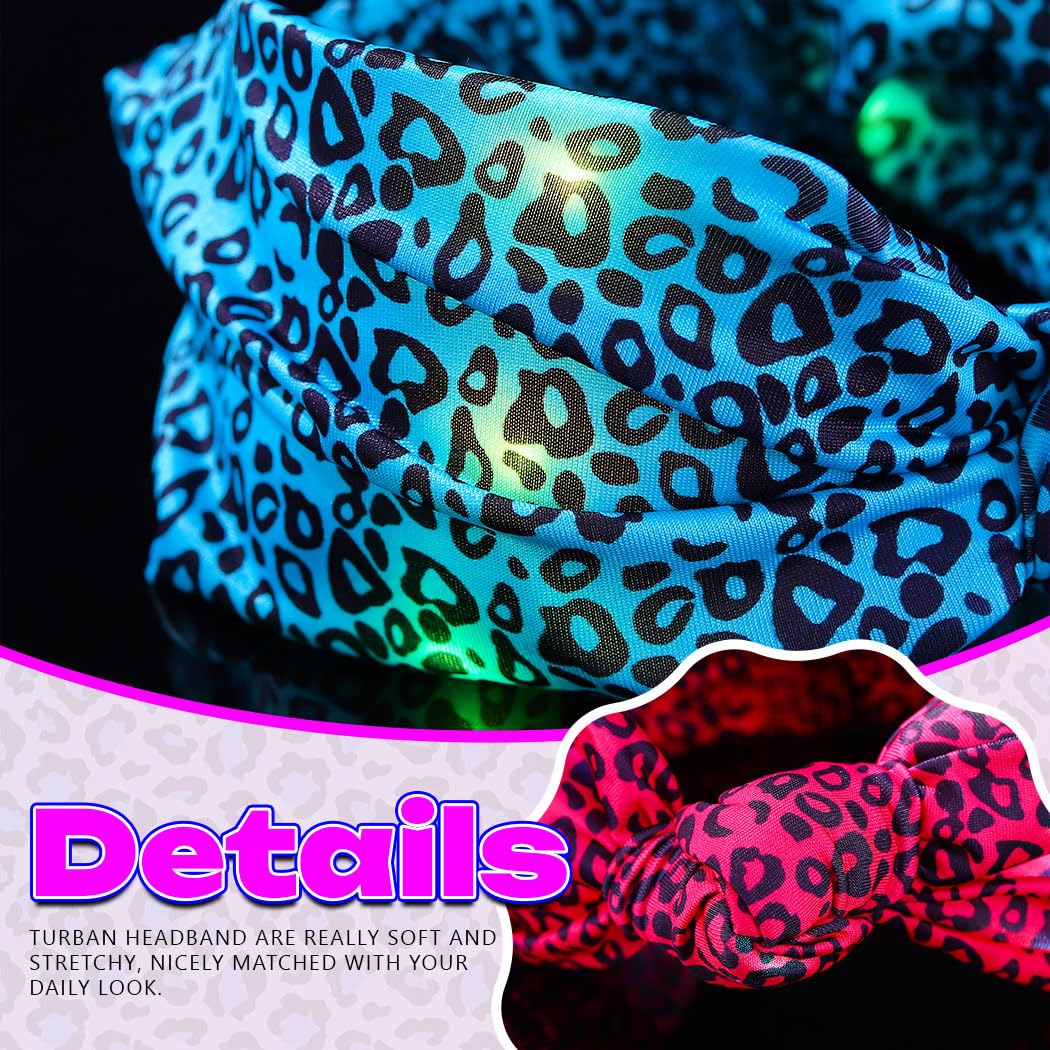 Asooll Light Up Cheetah Headband LED Leopard Print Headbands Glowing Hair Accessories for Women (Purple and Magenta)