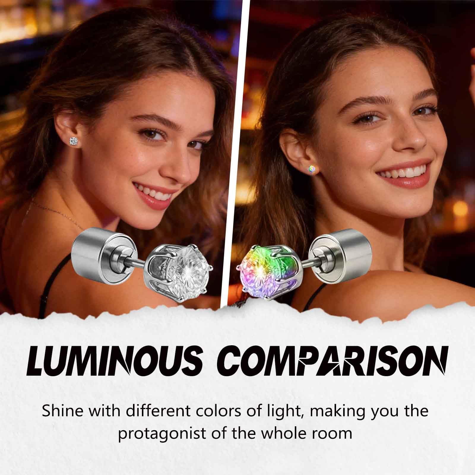 Light Up Earrings, Flashing Blinking Studs - Shiny Glowing Crown Shape Stud LED Earrings for Wedding Rave Dance Party Night Out, Jewelry Gifts for Women Men Girlfriend Boyfriend
