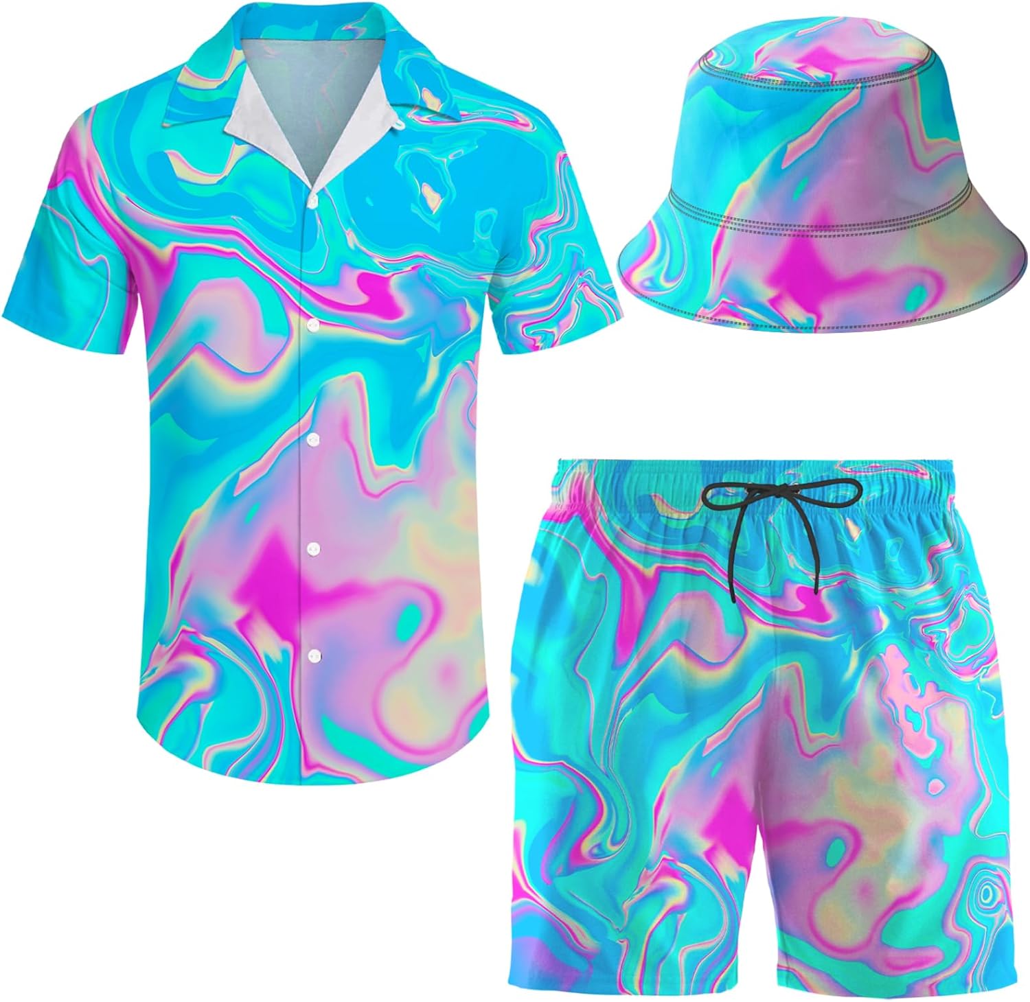 Men's 2 Piece Tracksuit Hawaiian Shirt Shorts Button Down Shirt and Shorts Sets with Bucket Hats