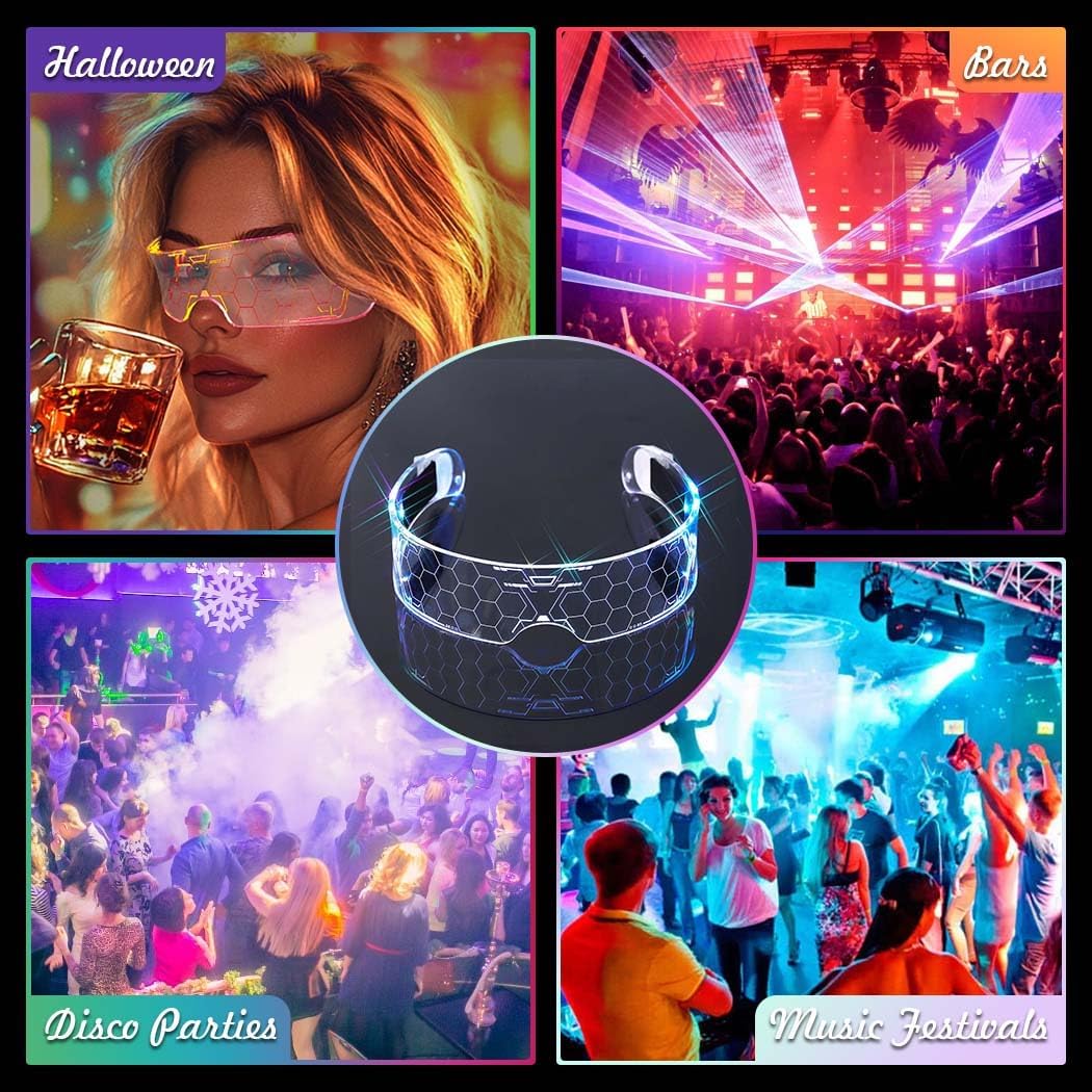 Woeoe Led Visor Glasses Light Up Neon Luminous Sunglasses Flashing Luminous for Halloween Cosplay Party Bar