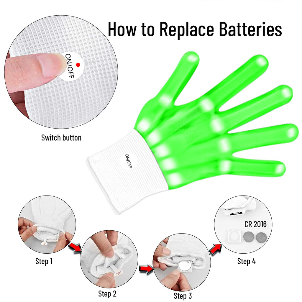 LED Gloves, Flash Finger Lights - 3 Color, 10 Mode Glowing Christmas Costume Clubbing Party Favors for Boys & Girls