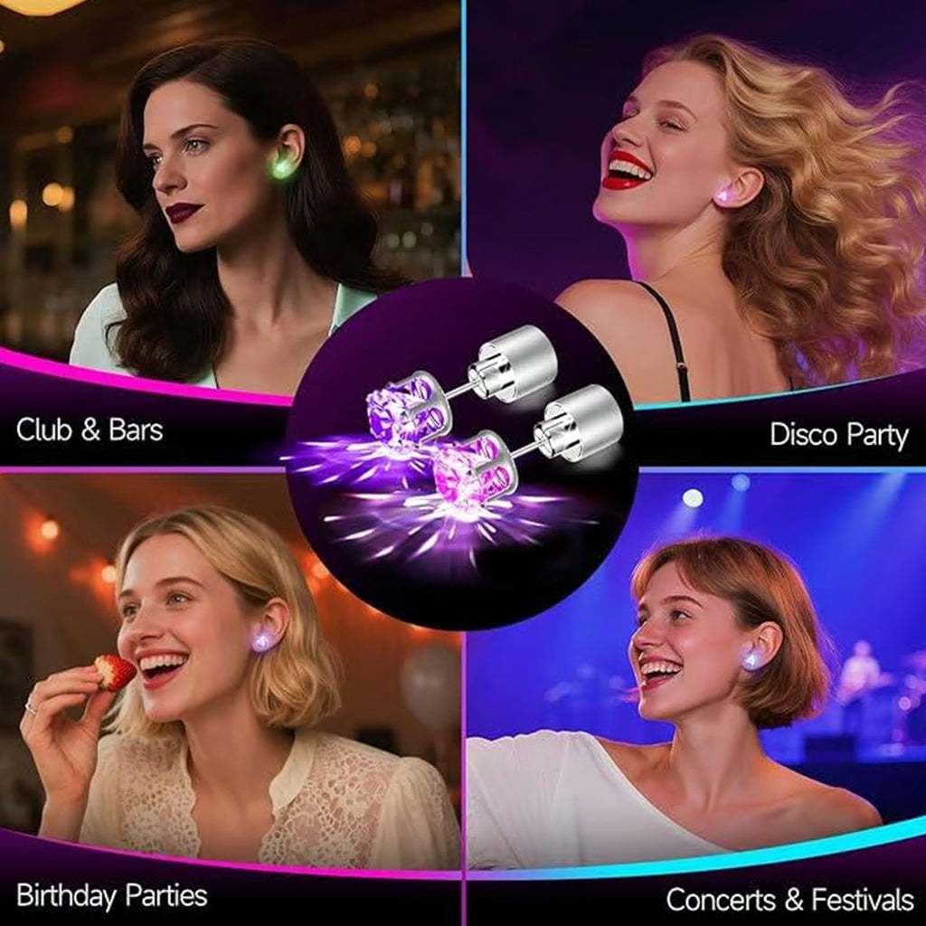 Light Up Earrings, Flashing Blinking Studs - Shiny Glowing Crown Shape Stud LED Earrings for Wedding Rave Dance Party Night Out, Jewelry Gifts for Women Men Girlfriend Boyfriend