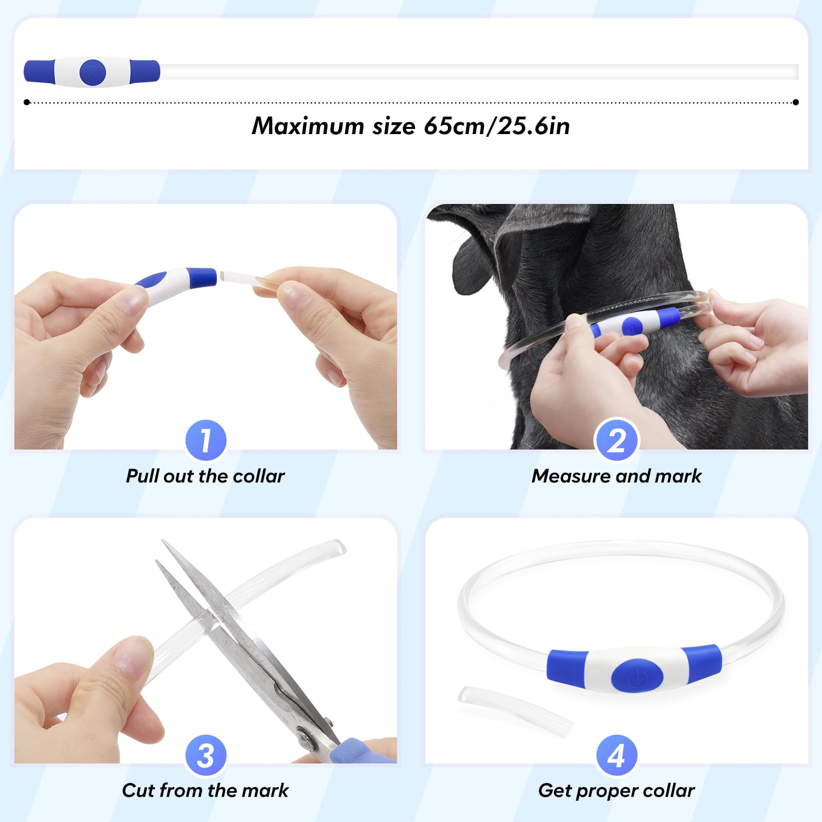 BSEEN Light Up Dog Collar, High Visibility LED Dog Collar Rechargeable- Rainproof TPU Cuttable Glowing Pet Collar for Small Dogs & Cats - Puppy Safety Lights for Night Walking (XS- Blue 40cm)