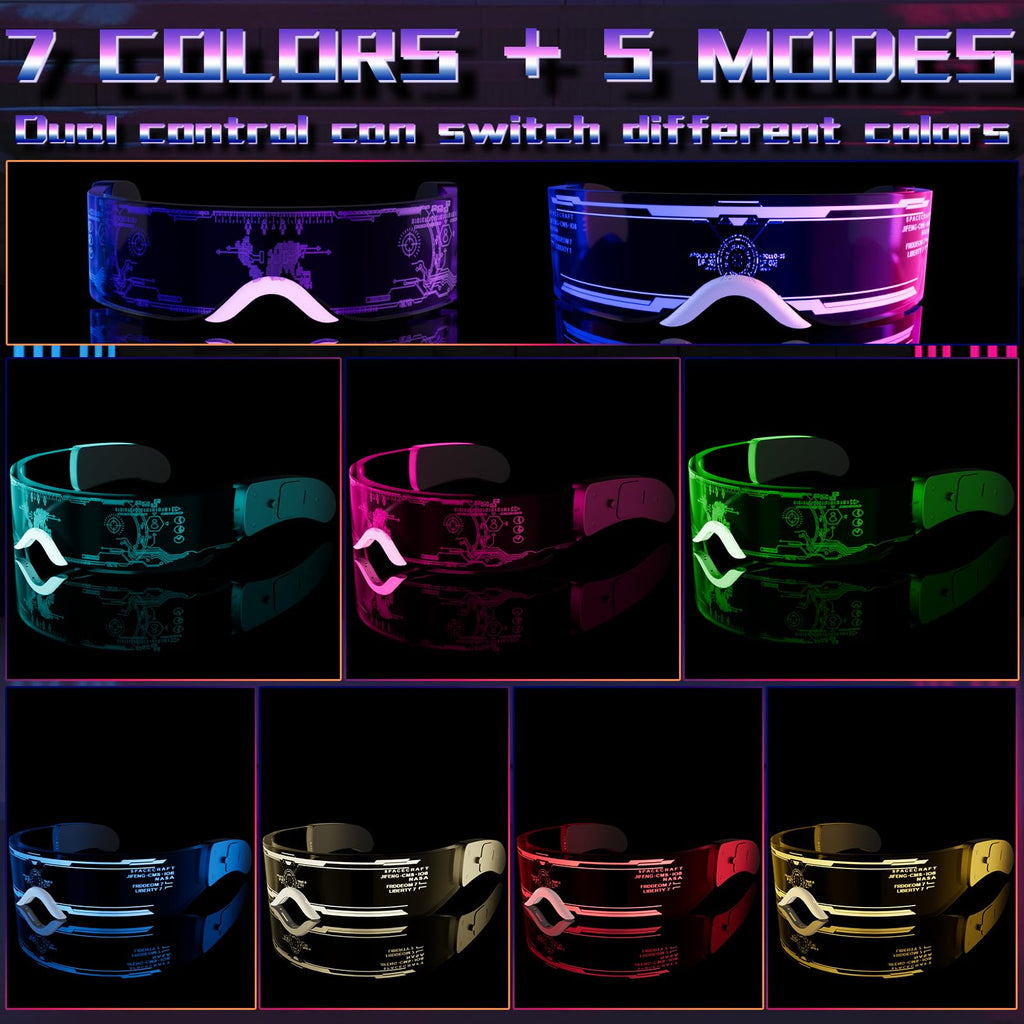 Tanganan LED Visor Glasses, 2pcs LED Light Up Glasses Neon Luminous Glasses 7 Color 5 Modes Cool LED Glasses for Adult