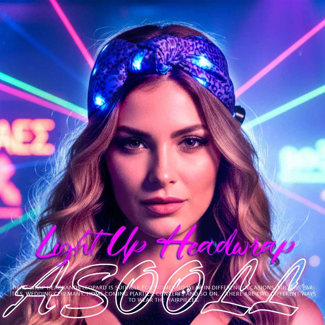 Asooll Light Up Cheetah Headband LED Leopard Print Headbands Glowing Hair Accessories for Women (Purple and Magenta)