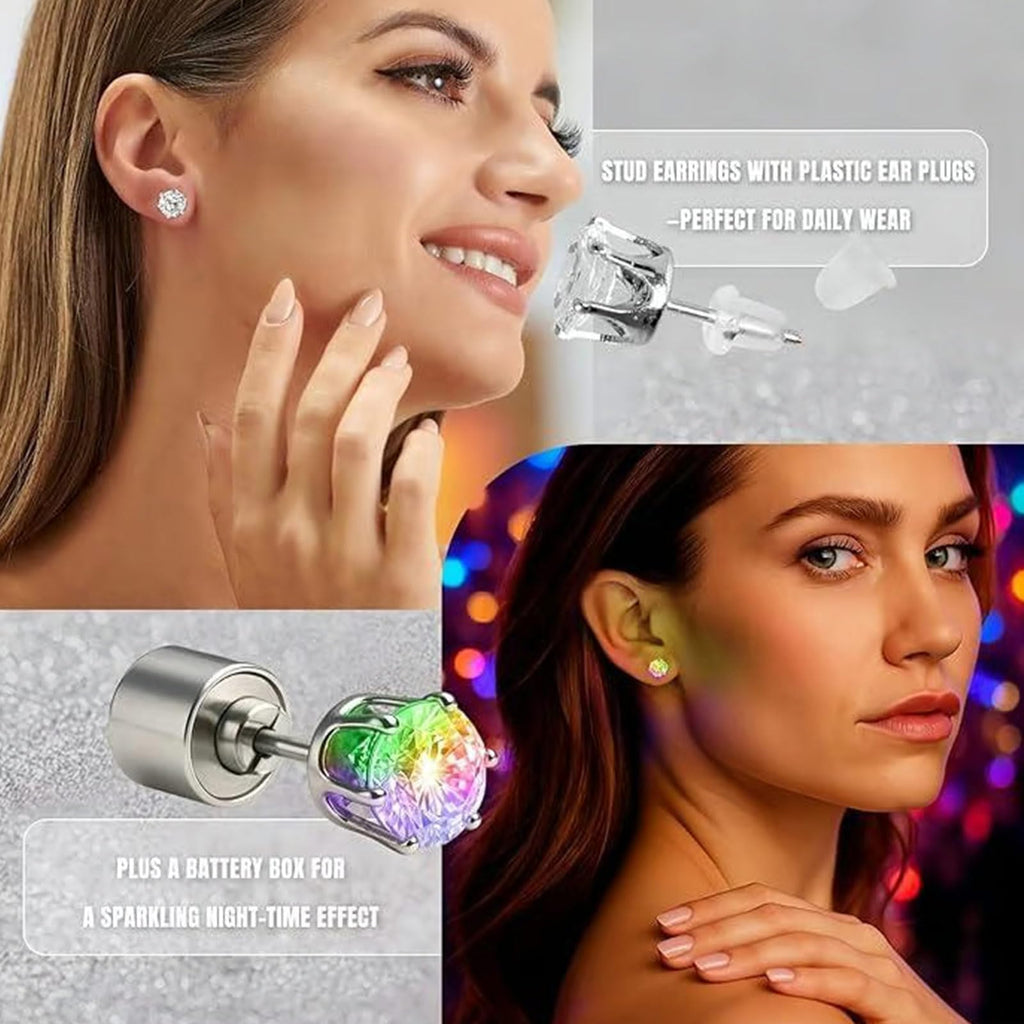 Light Up Earrings, Flashing Blinking Studs - Shiny Glowing Crown Shape Stud LED Earrings for Wedding Rave Dance Party Night Out, Jewelry Gifts for Women Men Girlfriend Boyfriend