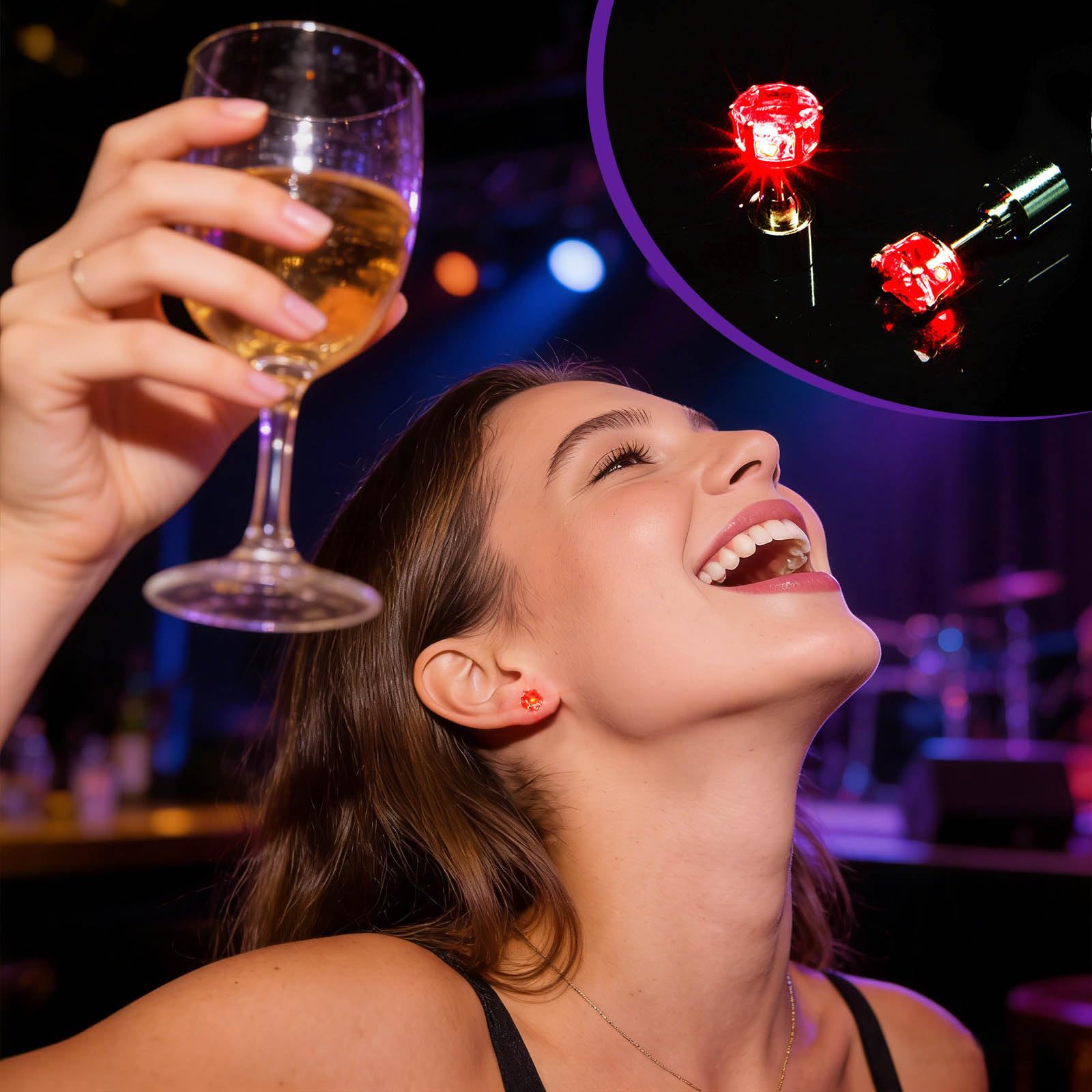 Light Up Earrings, Flashing Blinking Studs - Shiny Glowing Crown Shape Stud LED Earrings for Wedding Rave Dance Party Night Out, Jewelry Gifts for Women Men Girlfriend Boyfriend