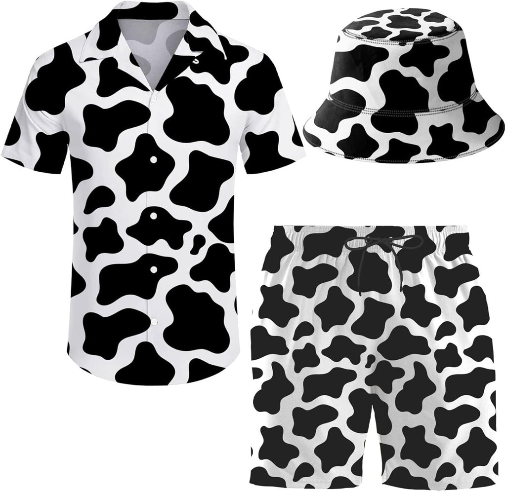 Men's 2 Piece Tracksuit Hawaiian Shirt Shorts Button Down Shirt and Shorts Sets with Bucket Hats