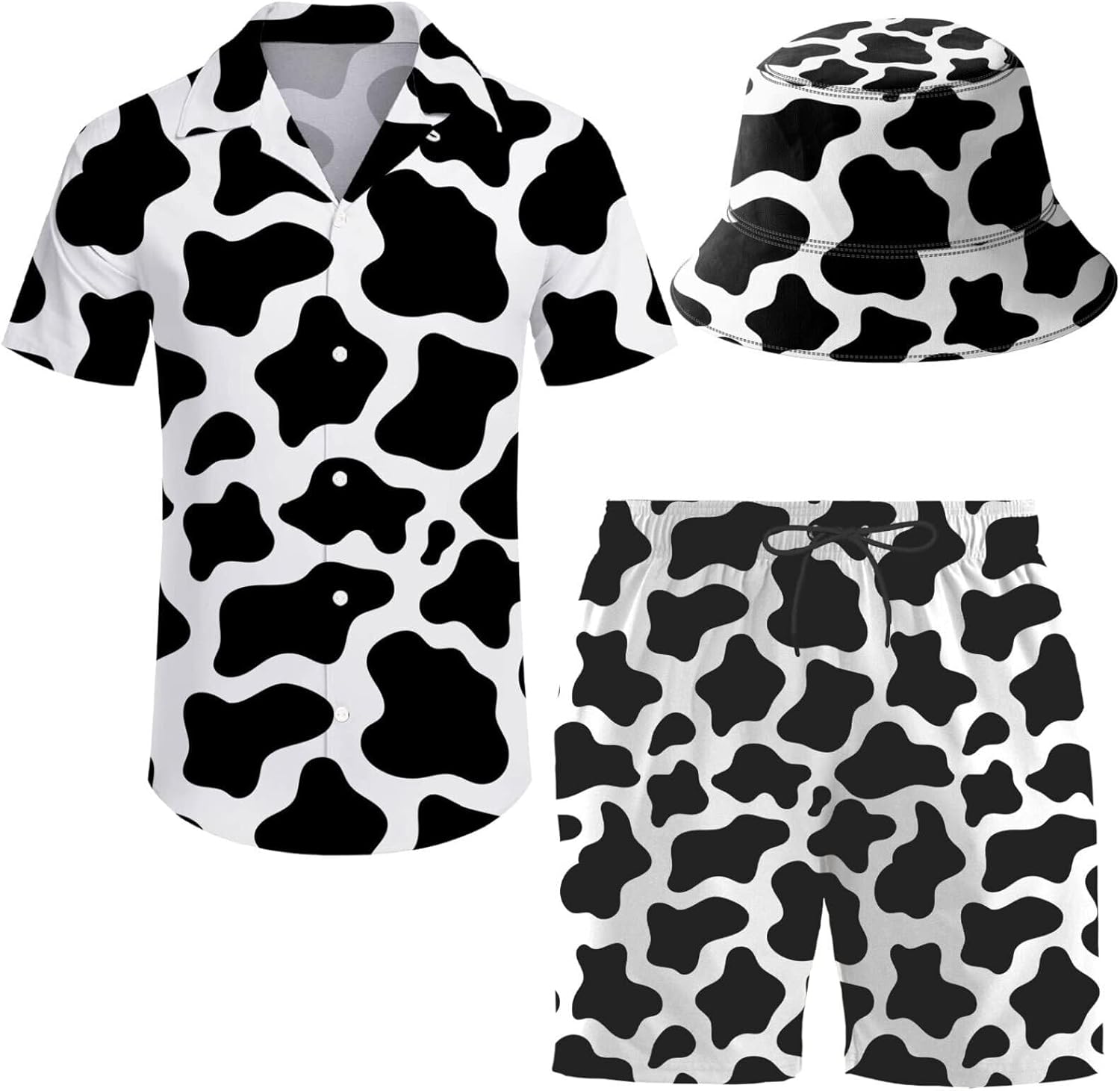 Men's 2 Piece Tracksuit Hawaiian Shirt Shorts Button Down Shirt and Shorts Sets with Bucket Hats