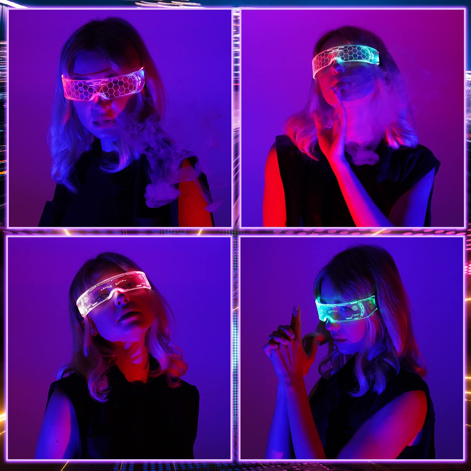 Tanganan LED Visor Glasses, 2pcs LED Light Up Glasses Neon Luminous Glasses 7 Color 5 Modes Cool LED Glasses for Adult