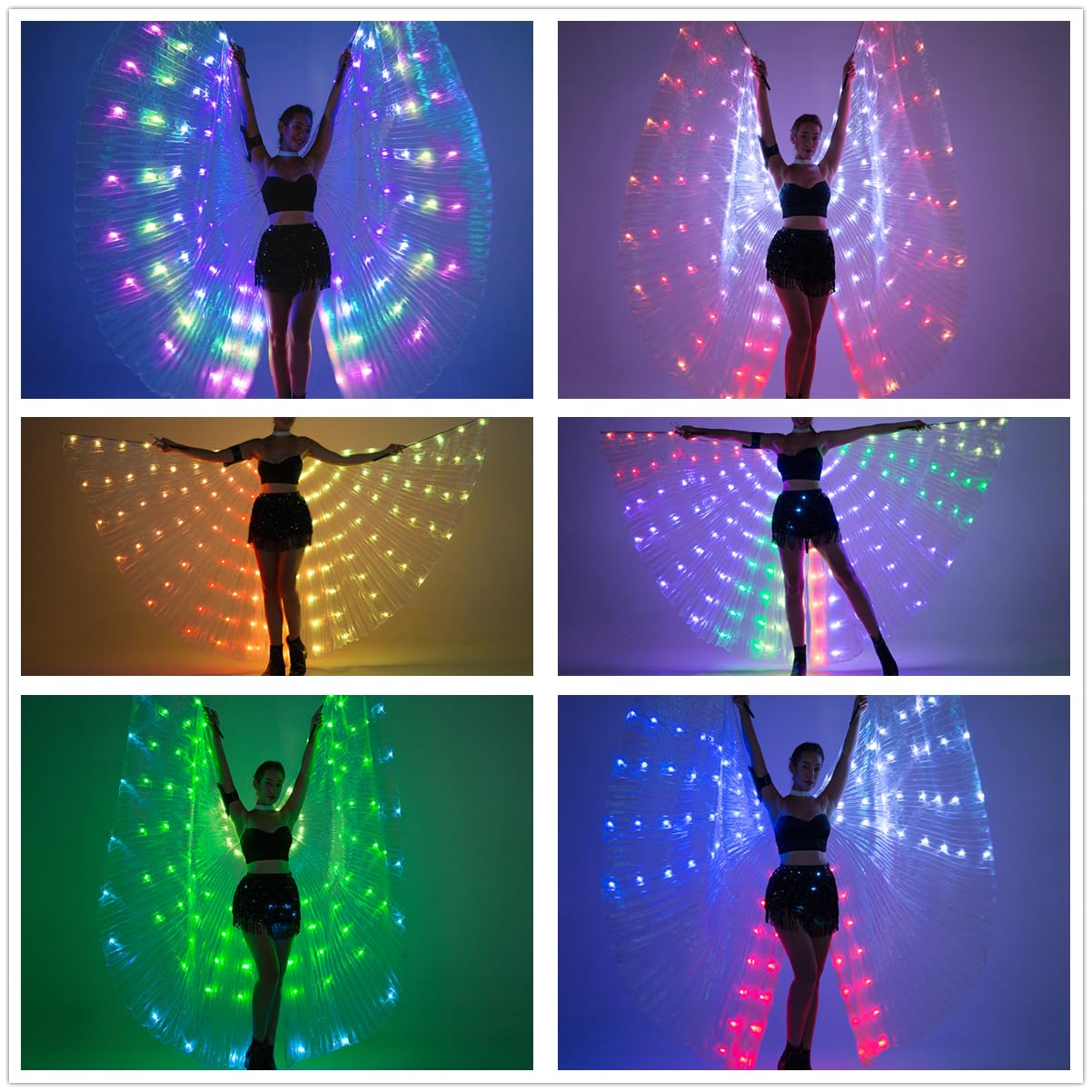 SHINYOU LED Isis Wings Glow Light Up Belly Dance Costumes with Sticks Performance Clothing Carnival Halloween