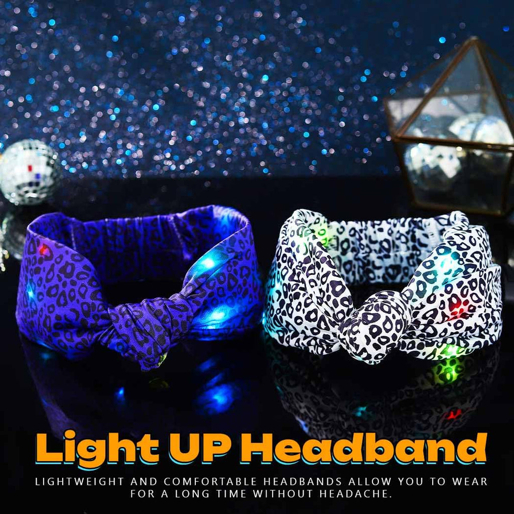 Asooll Light Up Cheetah Headband LED Leopard Print Headbands Glowing Hair Accessories for Women (Purple and Magenta)