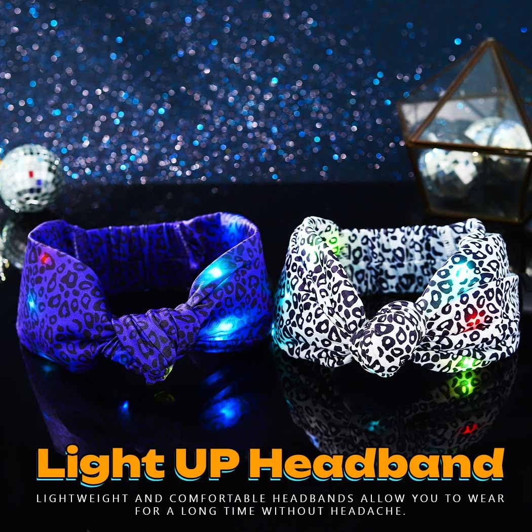 Asooll Light Up Cheetah Headband LED Leopard Print Headbands Glowing Hair Accessories for Women (Purple and Magenta)