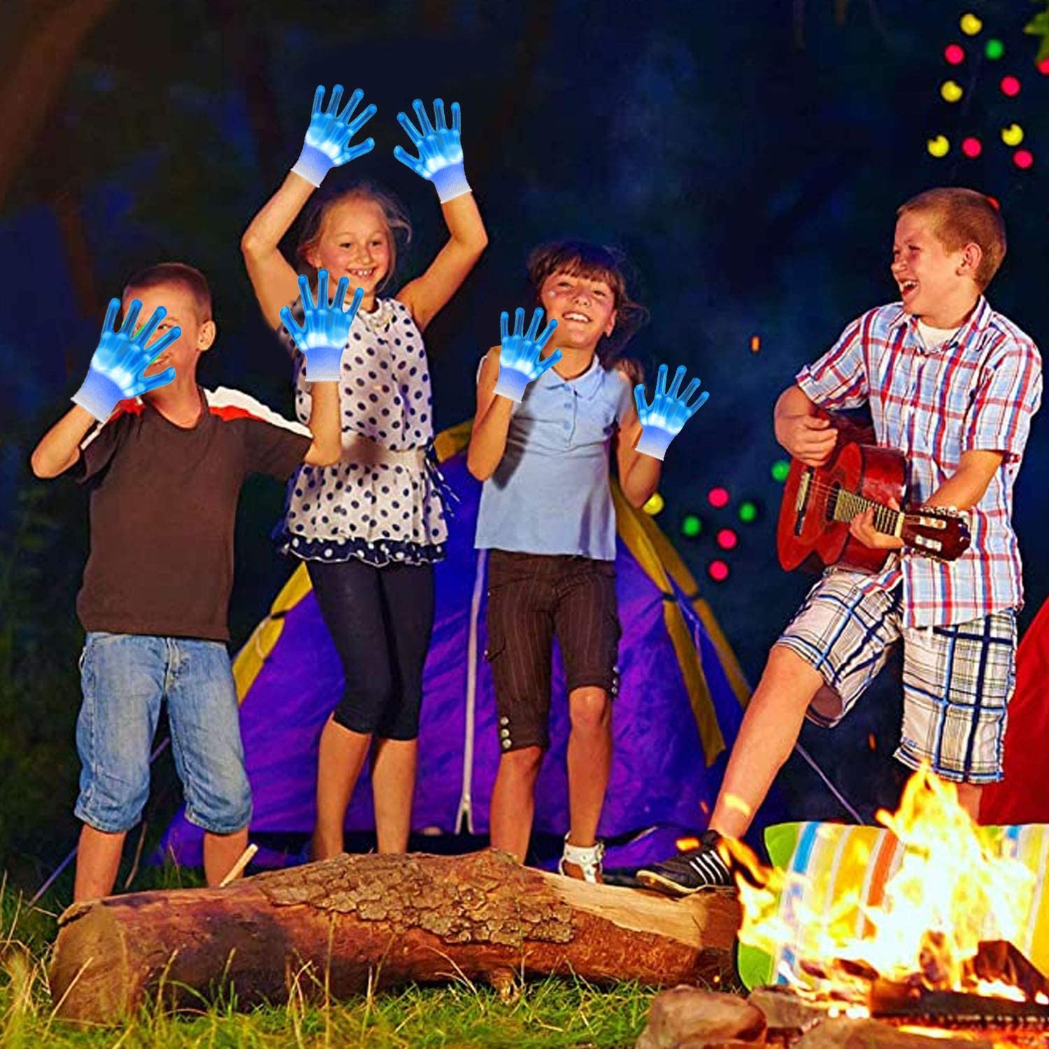 LED Gloves, Flash Finger Lights - 3 Color, 10 Mode Glowing Christmas Costume Clubbing Party Favors for Boys & Girls