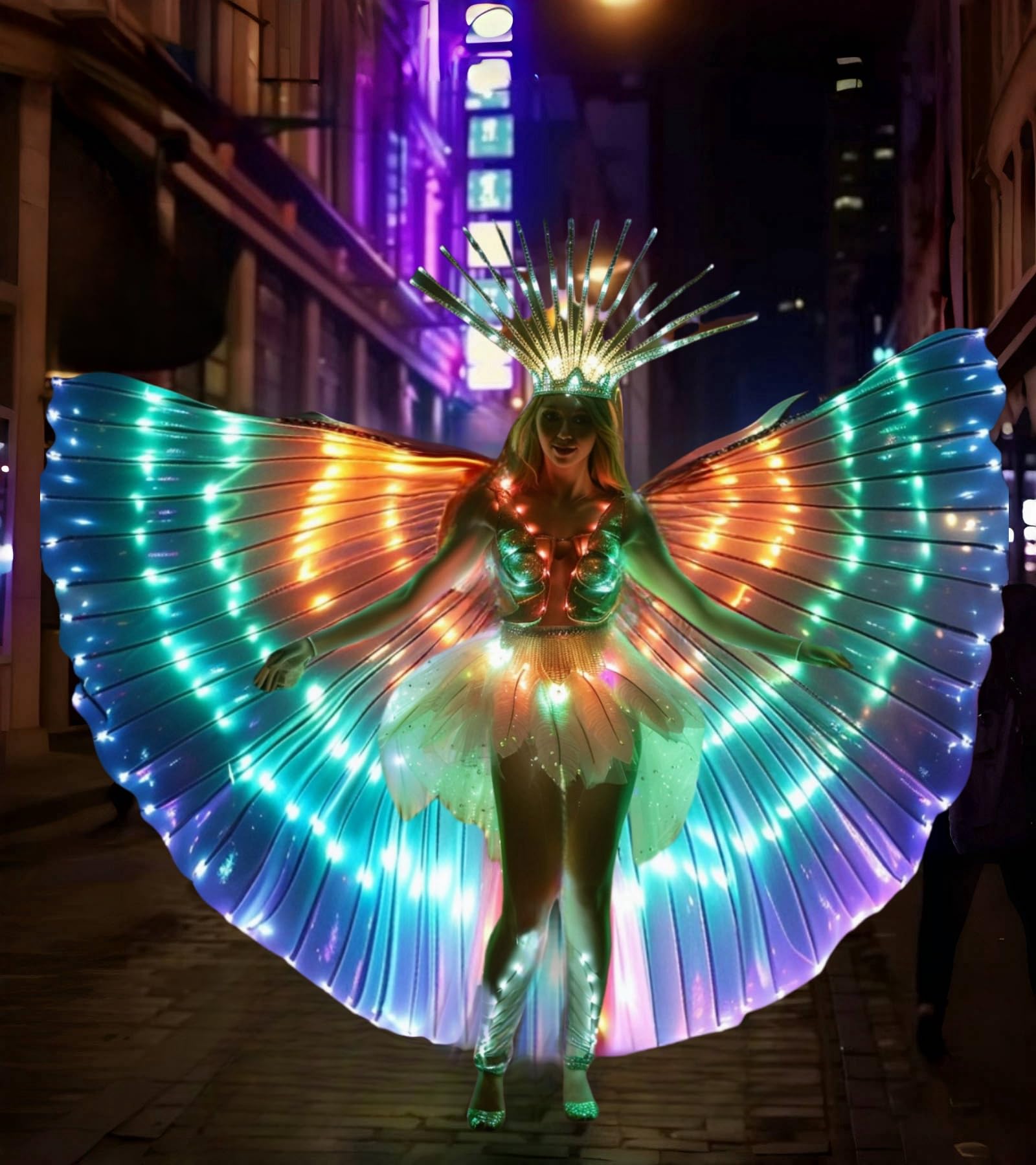 SHINYOU LED Isis Wings Glow Light Up Belly Dance Costumes with Sticks Performance Clothing Carnival Halloween