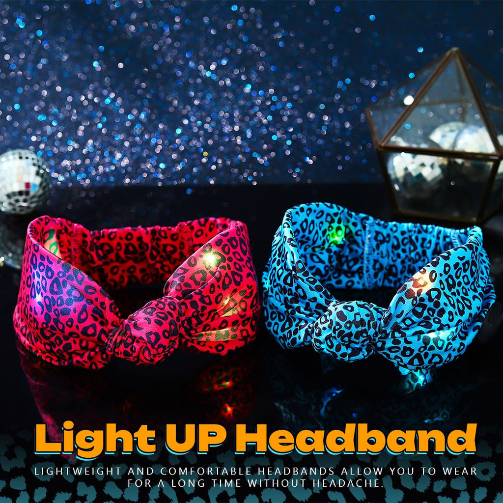 Asooll Light Up Cheetah Headband LED Leopard Print Headbands Glowing Hair Accessories for Women (Purple and Magenta)