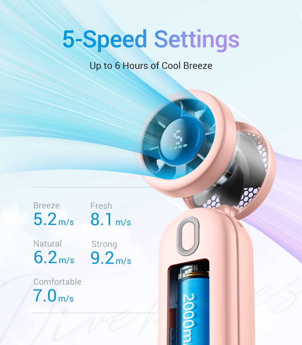 Diveblues Handheld Fan, 30ft/s Mini Portable Turbo Fan [12H Max Cooling], 4000mAh Personal Fan with LED Display, 3-in-1 Hand Held/Neck/Desk Fan for Travel, Cruise, Disney Essentials