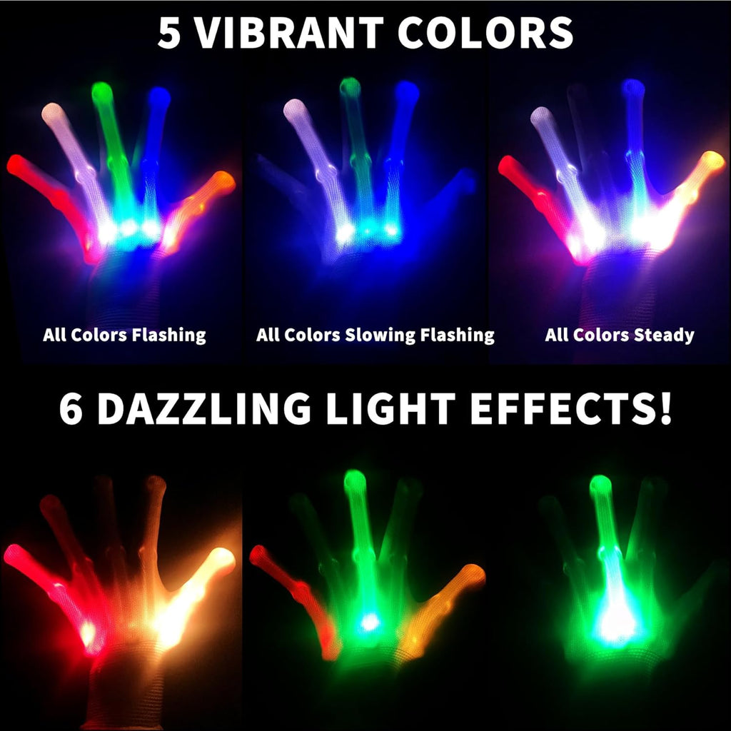 LED Gloves, Light Up Gloves for Kids Birthday Gift Cool Fun Toys for 5-12 Year Old Boys Girls with 5 Color/6 Mode