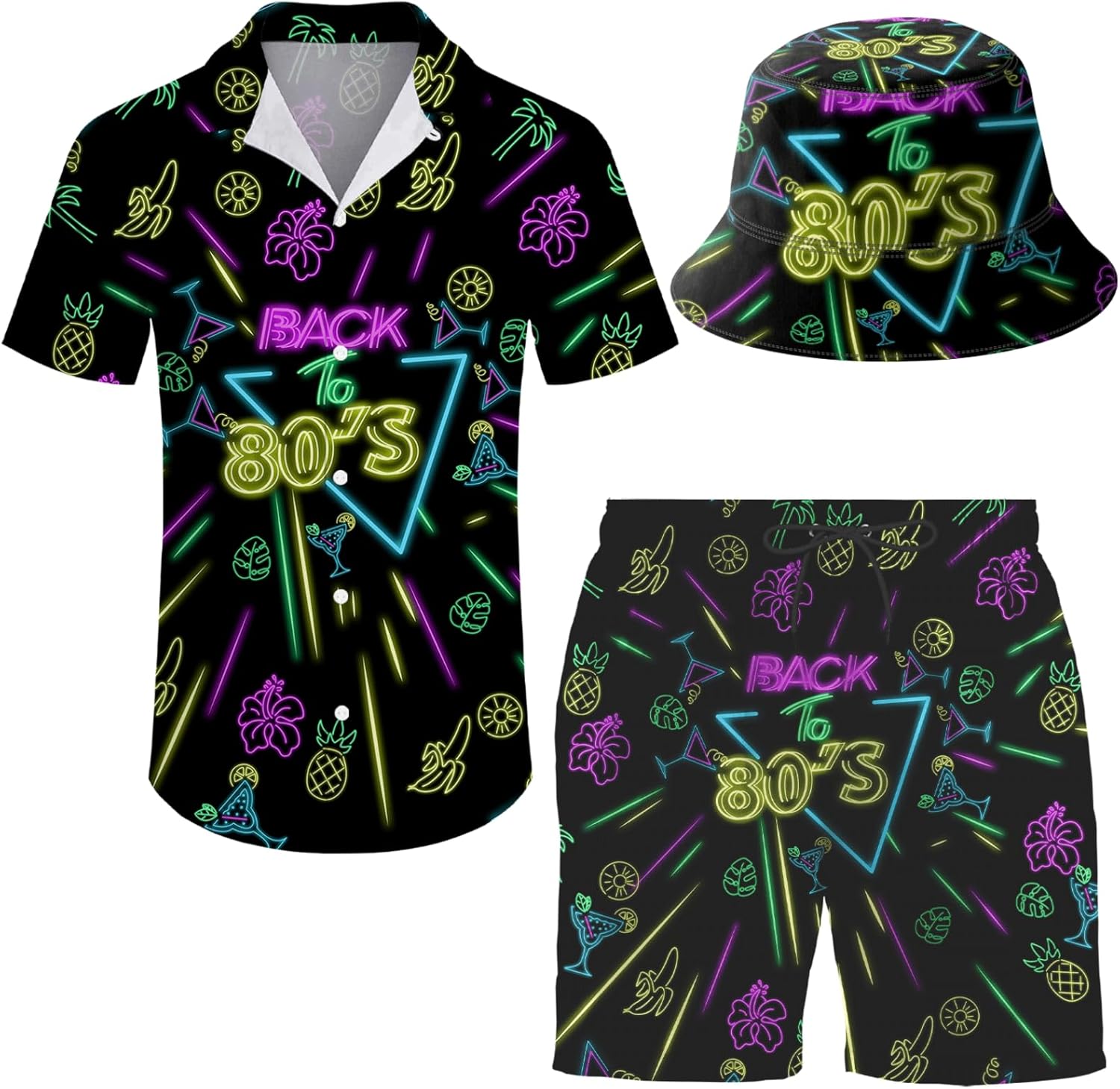 Men's 2 Piece Tracksuit Hawaiian Shirt Shorts Button Down Shirt and Shorts Sets with Bucket Hats