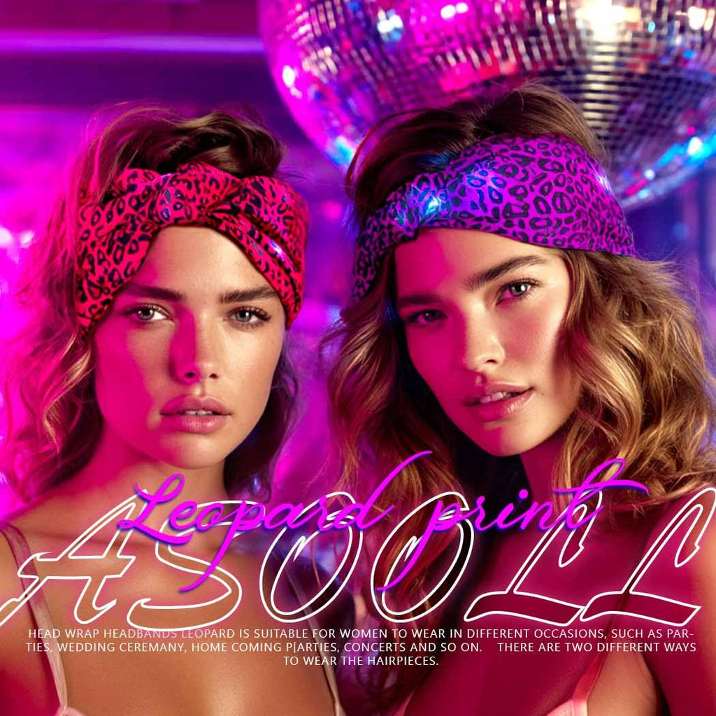 Asooll Light Up Cheetah Headband LED Leopard Print Headbands Glowing Hair Accessories for Women (Purple and Magenta)