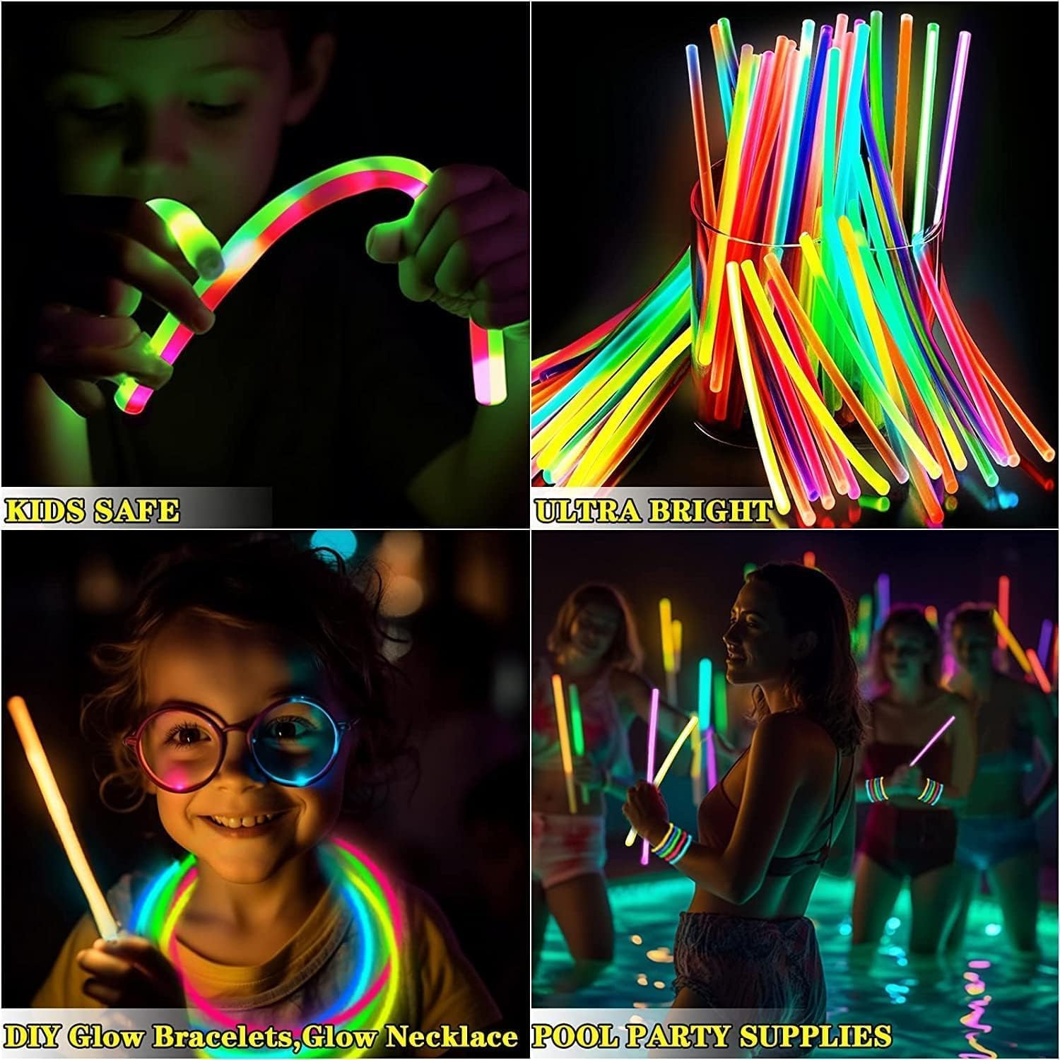 TURNMEON 100 Pack Ultra Bright Glow Sticks Bulk Easter Glow In The Dark Party Supplies Necklace Bracelet with Connector 8" Light Up 14Hrs Long Last Party Favors Toy Birthday Wedding Pool Patriotic