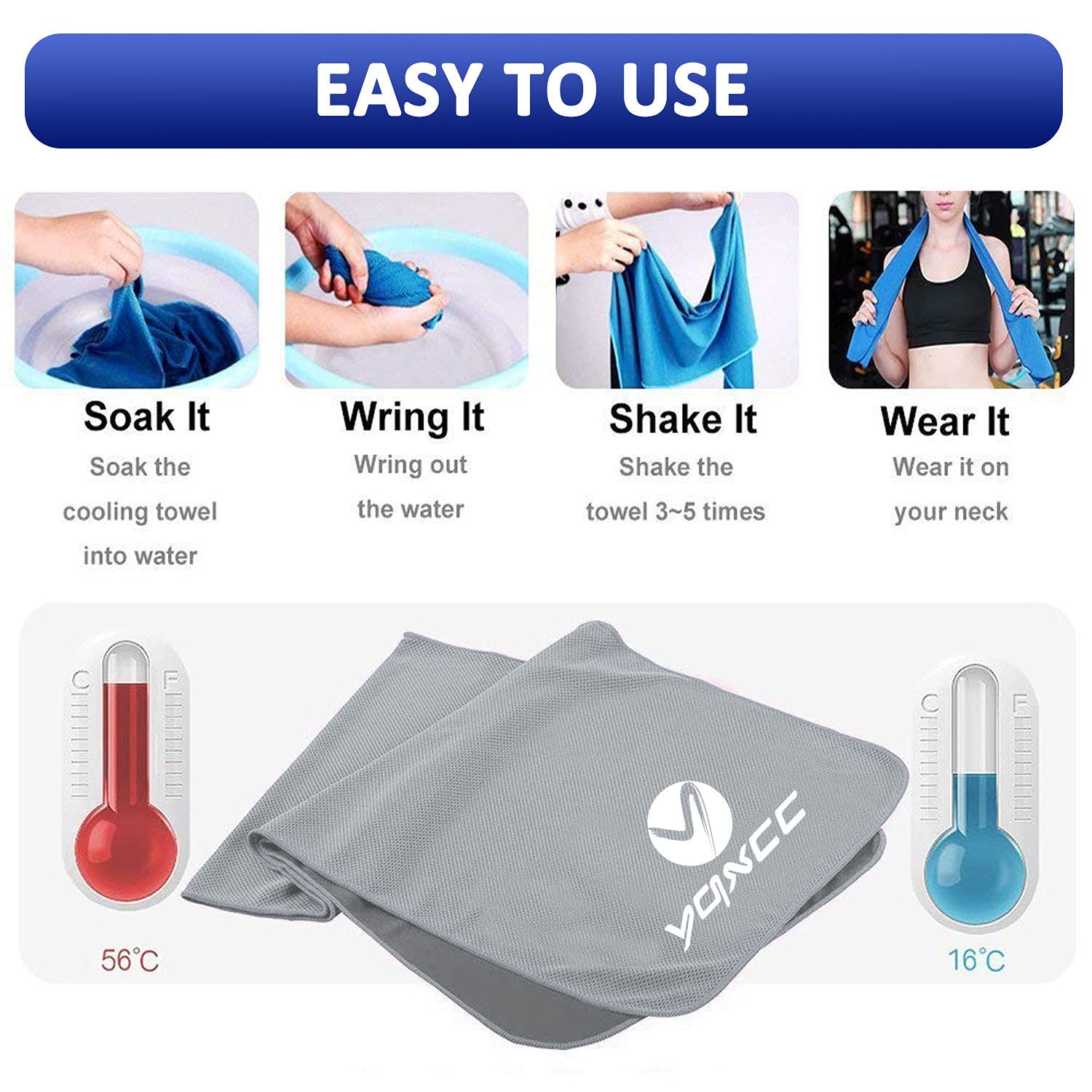 YQXCC Cooling Towels | 4 Pack 47"x12" | Ice Cool for Neck | Microfiber Soft Breathable Chilly | for Yoga, Sports, Golf, Gym, Camping, Running, Fitness, Workout & More Activities