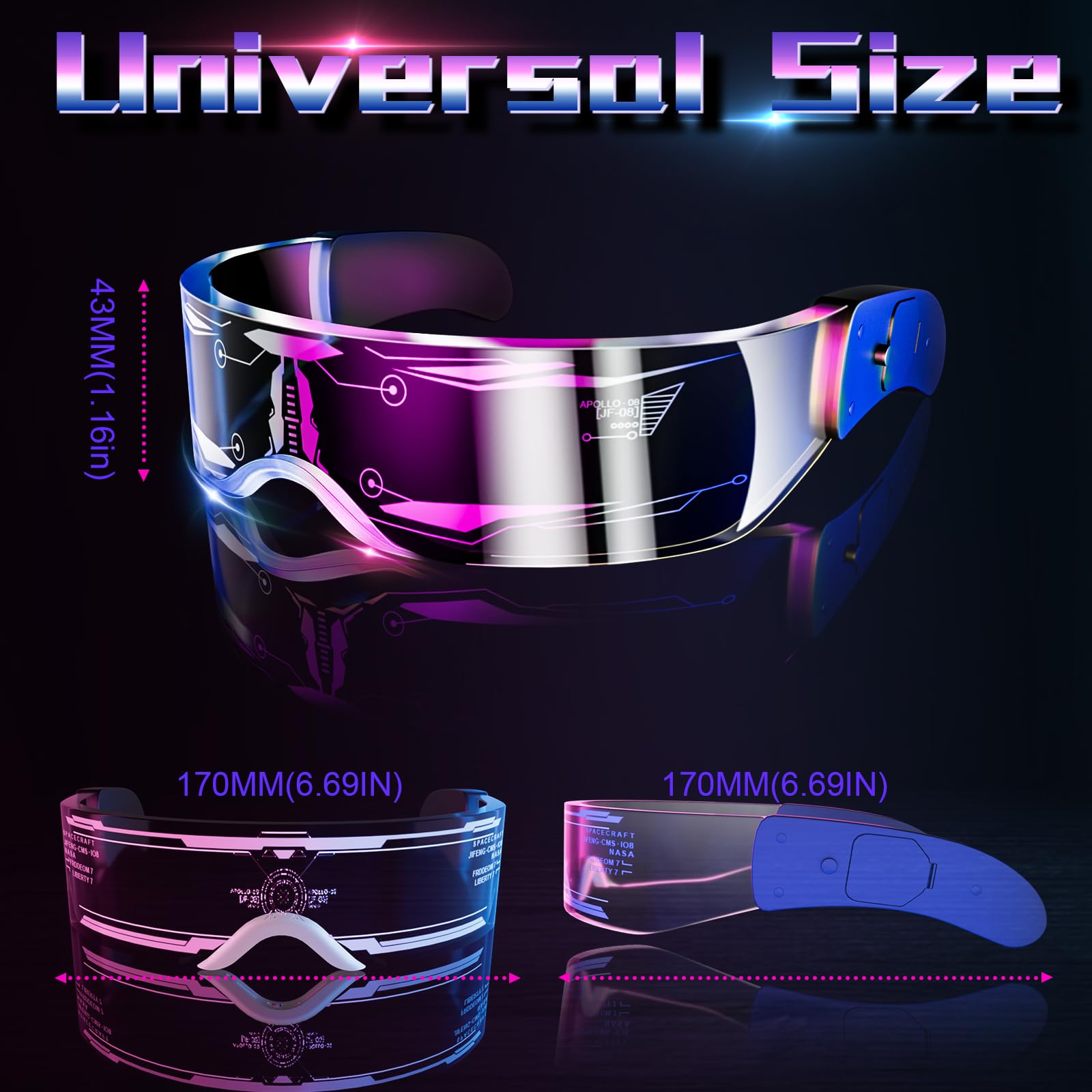 Tanganan LED Visor Glasses, 2pcs LED Light Up Glasses Neon Luminous Glasses 7 Color 5 Modes Cool LED Glasses for Adult