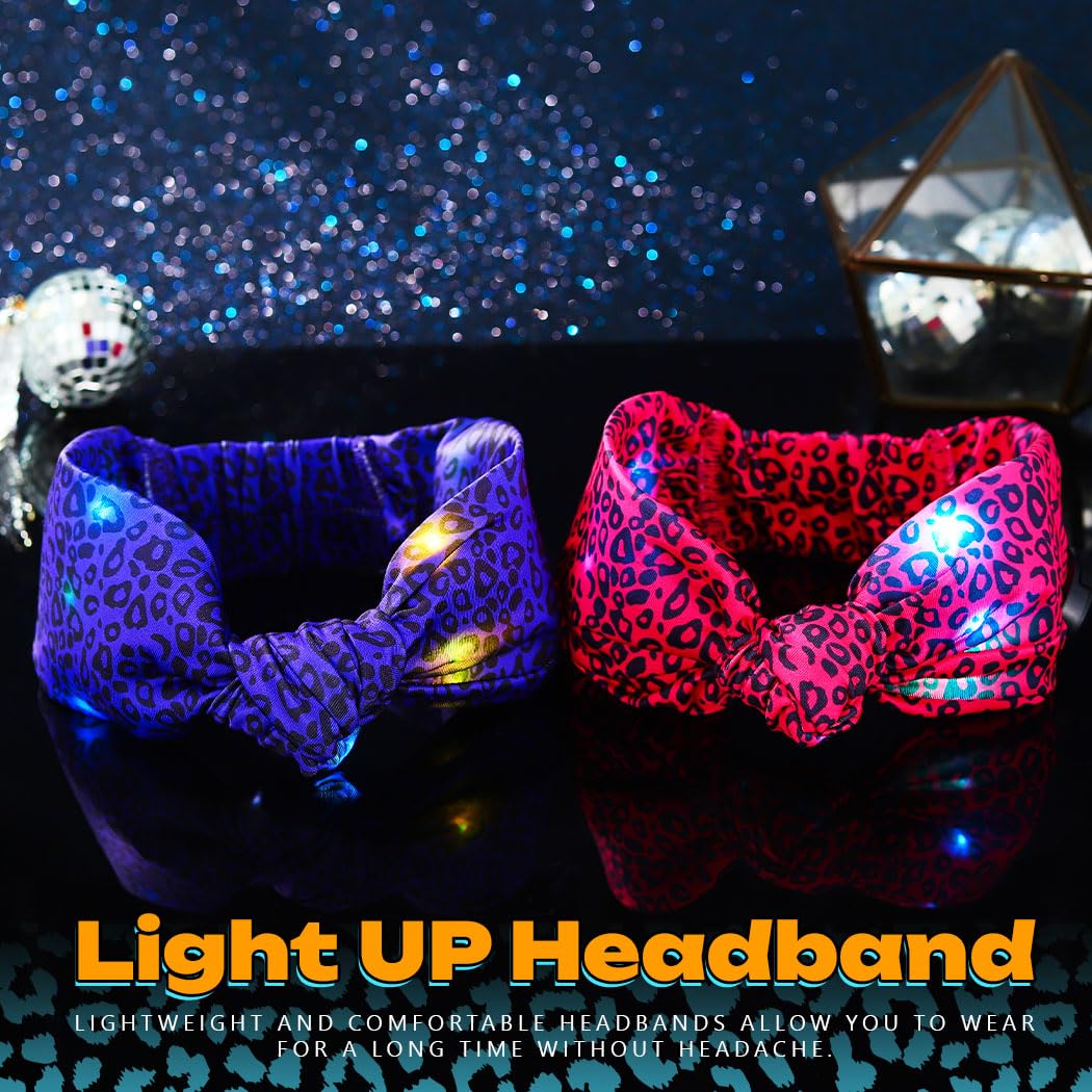 Asooll Light Up Cheetah Headband LED Leopard Print Headbands Glowing Hair Accessories for Women (Purple and Magenta)
