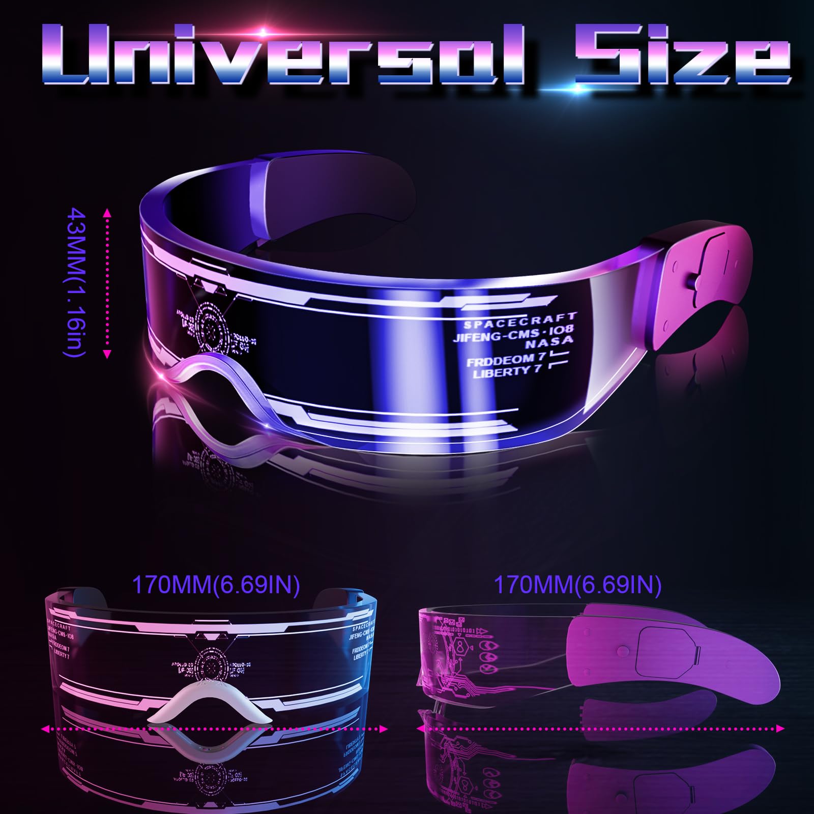 Tanganan LED Visor Glasses, 2pcs LED Light Up Glasses Neon Luminous Glasses 7 Color 5 Modes Cool LED Glasses for Adult