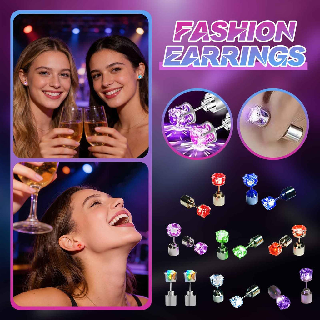 Light Up Earrings, Flashing Blinking Studs - Shiny Glowing Crown Shape Stud LED Earrings for Wedding Rave Dance Party Night Out, Jewelry Gifts for Women Men Girlfriend Boyfriend