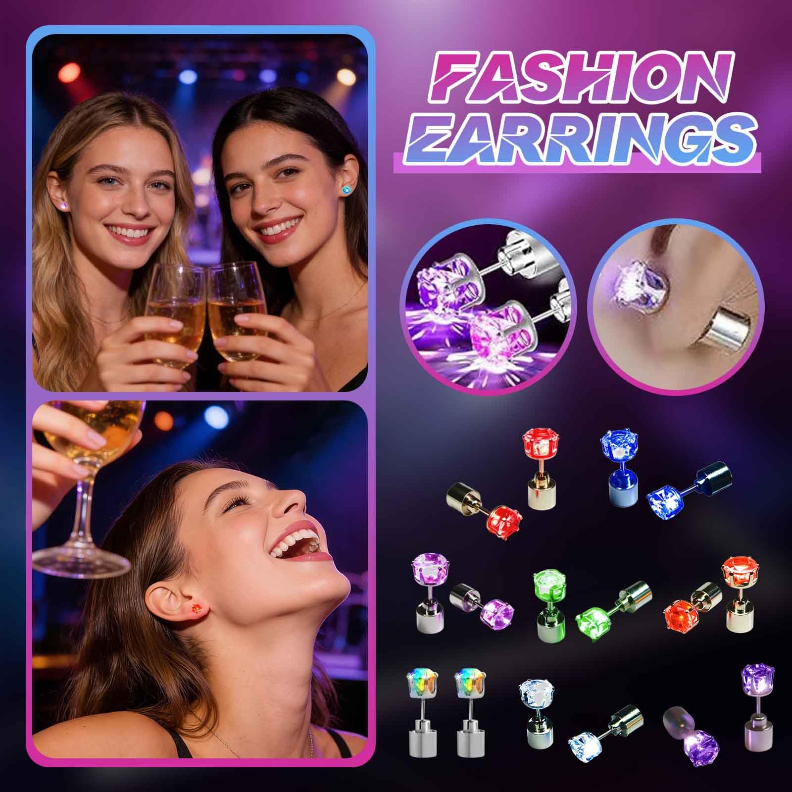 Light Up Earrings, Flashing Blinking Studs - Shiny Glowing Crown Shape Stud LED Earrings for Wedding Rave Dance Party Night Out, Jewelry Gifts for Women Men Girlfriend Boyfriend