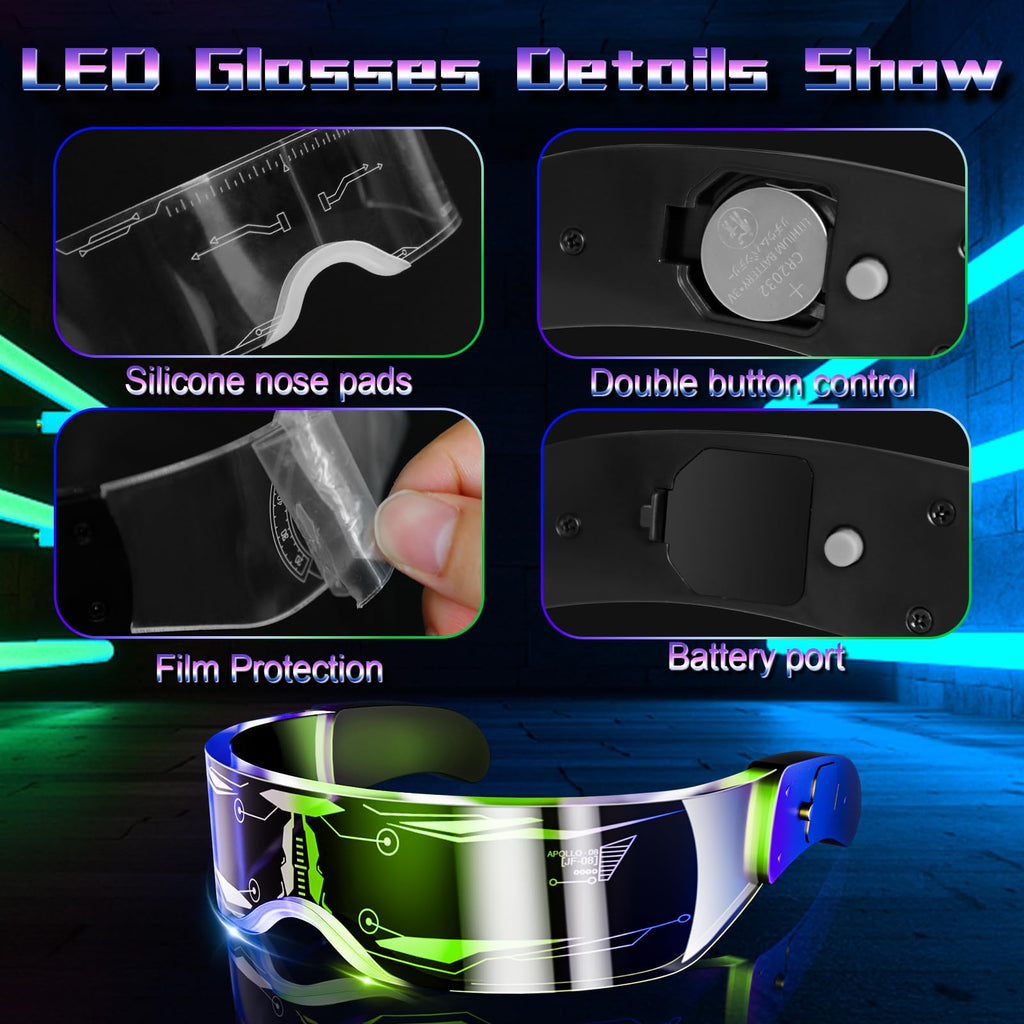 Tanganan LED Visor Glasses, 2pcs LED Light Up Glasses Neon Luminous Glasses 7 Color 5 Modes Cool LED Glasses for Adult