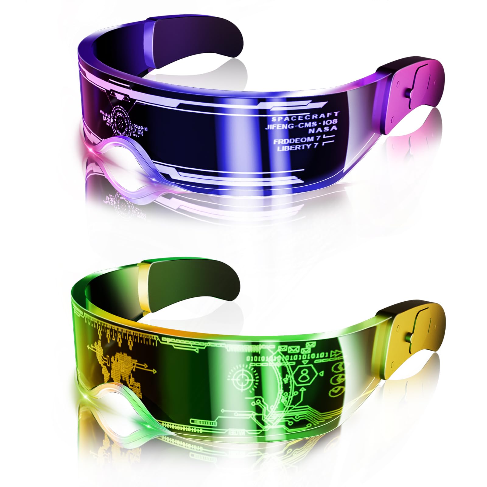 Tanganan LED Visor Glasses, 2pcs LED Light Up Glasses Neon Luminous Glasses 7 Color 5 Modes Cool LED Glasses for Adult