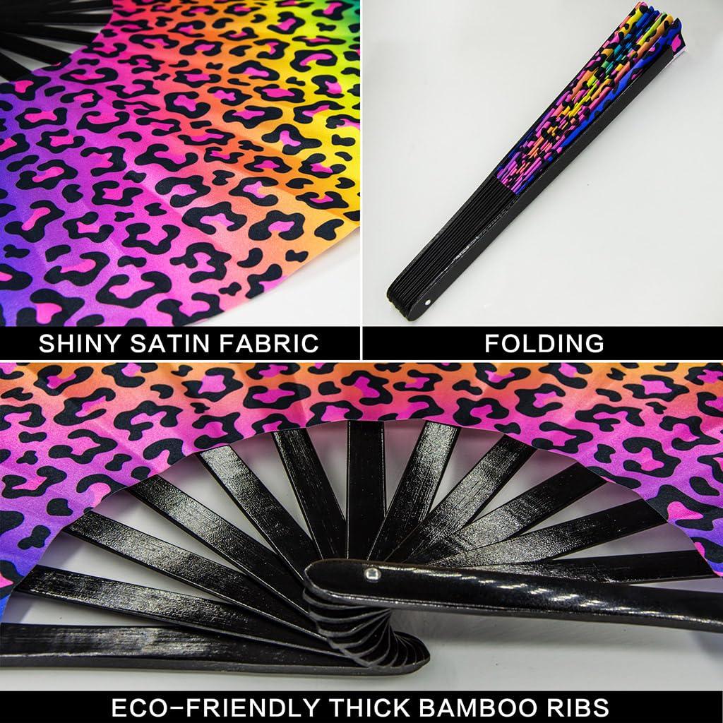 Ravevibes 13" Large Rave Fan Folding Hand Fan, Bamboo Festival Clack Fan Foldable UV Glow Edm Fans For Rave Outfits Accessories Performance Dance Party For Men Women, Alien