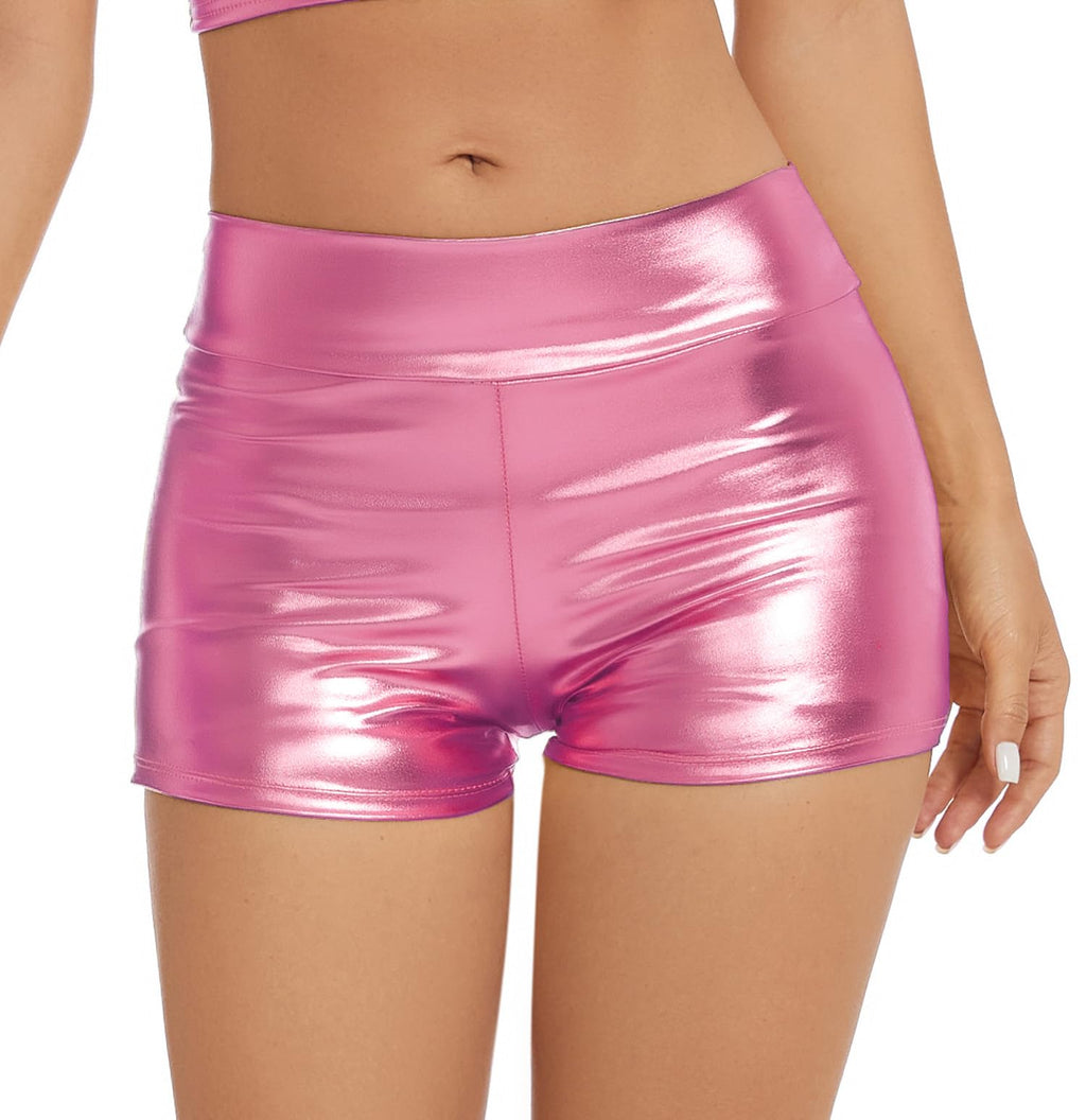 Women's Metallic Rave Booty Shorts Shiny High Waisted Bottoms for Dance Festival