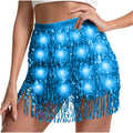 Sequin Skirt Women Led Waist Scarf Belly Dance Waist Chain Tassel Shine Sparkly Mini Skirts Rave Party Outfit