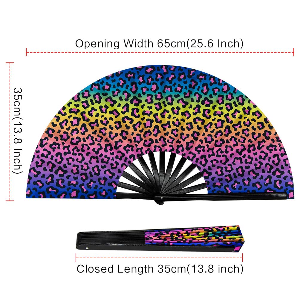 Ravevibes 13" Large Rave Fan Folding Hand Fan, Bamboo Festival Clack Fan Foldable UV Glow Edm Fans For Rave Outfits Accessories Performance Dance Party For Men Women, Alien