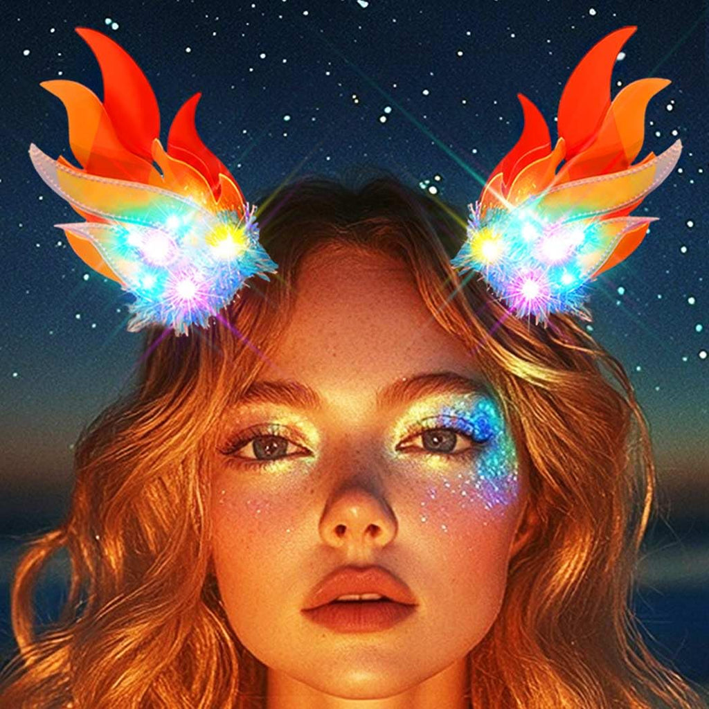 Catery Light Up Fire Hair Clip Flame Hair Pieces LED Festival Accessories for Women (Daily-Color Light)