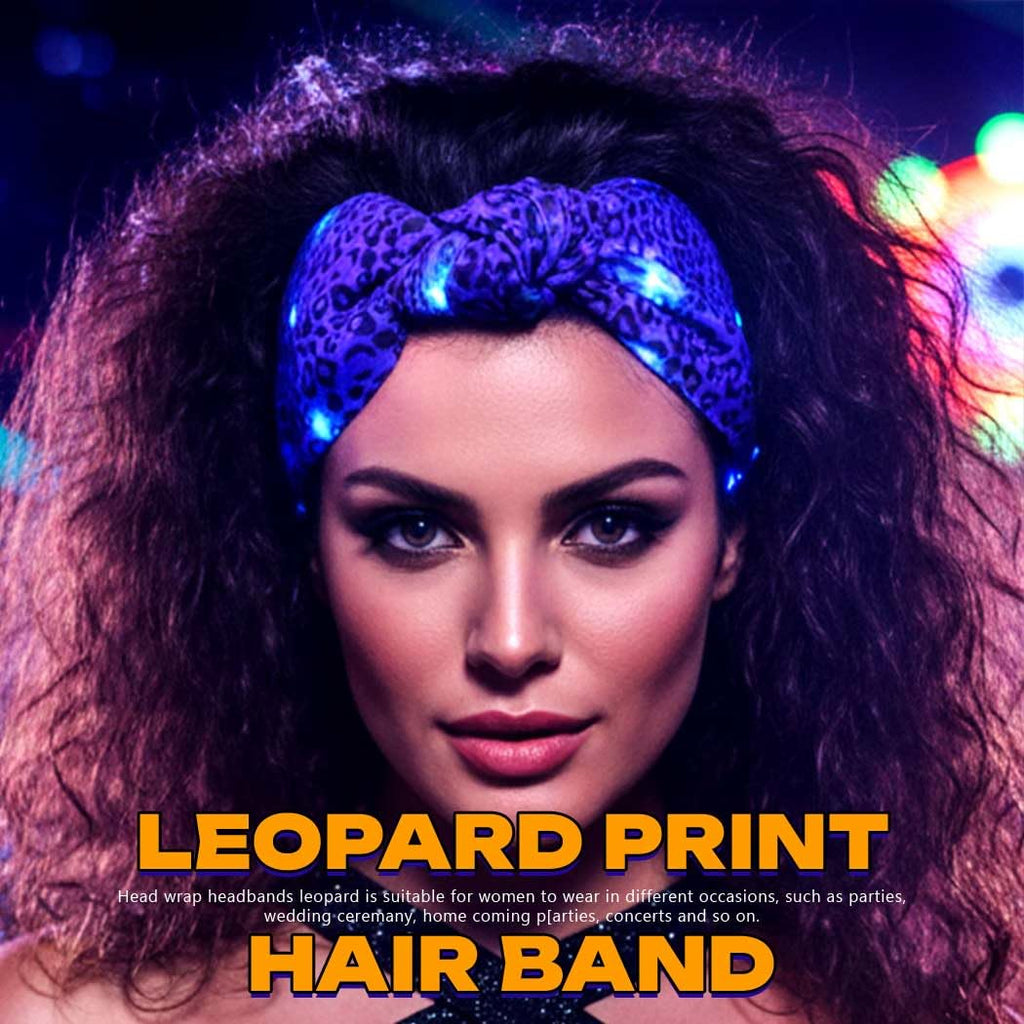 Asooll Light Up Cheetah Headband LED Leopard Print Headbands Glowing Hair Accessories for Women (Purple and Magenta)