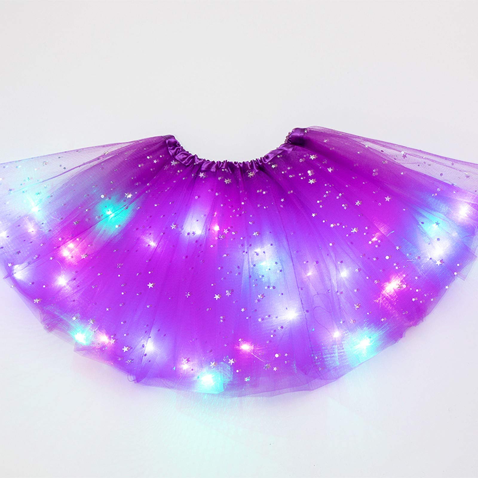 Women's Tutus Running Rave Dance Colorful Tutus Skirt LED Lights 3 Layer Mesh Puffy Ballerina Skirtes