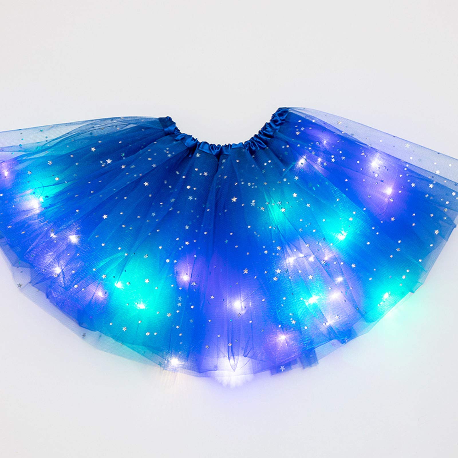 Women's Tutus Running Rave Dance Colorful Tutus Skirt LED Lights 3 Layer Mesh Puffy Ballerina Skirtes