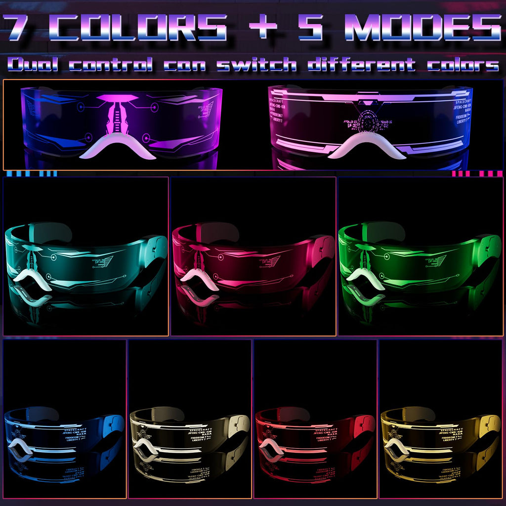Tanganan LED Visor Glasses, 2pcs LED Light Up Glasses Neon Luminous Glasses 7 Color 5 Modes Cool LED Glasses for Adult
