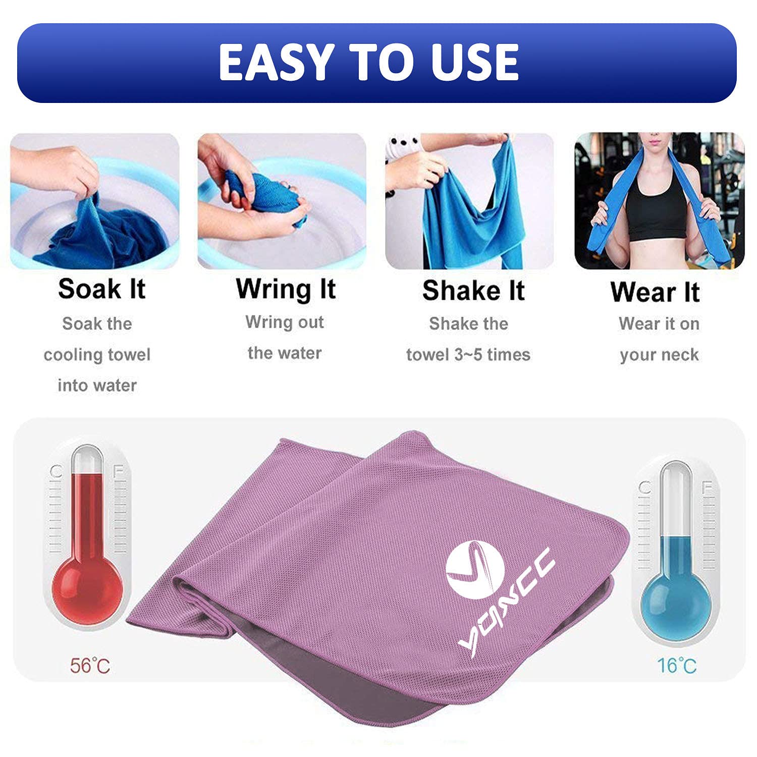 YQXCC Cooling Towels | 4 Pack 47"x12" | Ice Cool for Neck | Microfiber Soft Breathable Chilly | for Yoga, Sports, Golf, Gym, Camping, Running, Fitness, Workout & More Activities