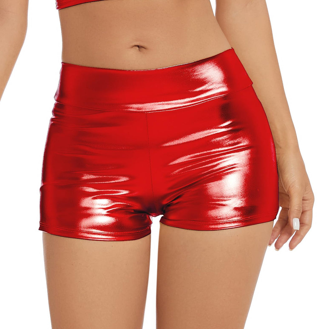 Women's Metallic Rave Booty Shorts Shiny High Waisted Bottoms for Dance Festival