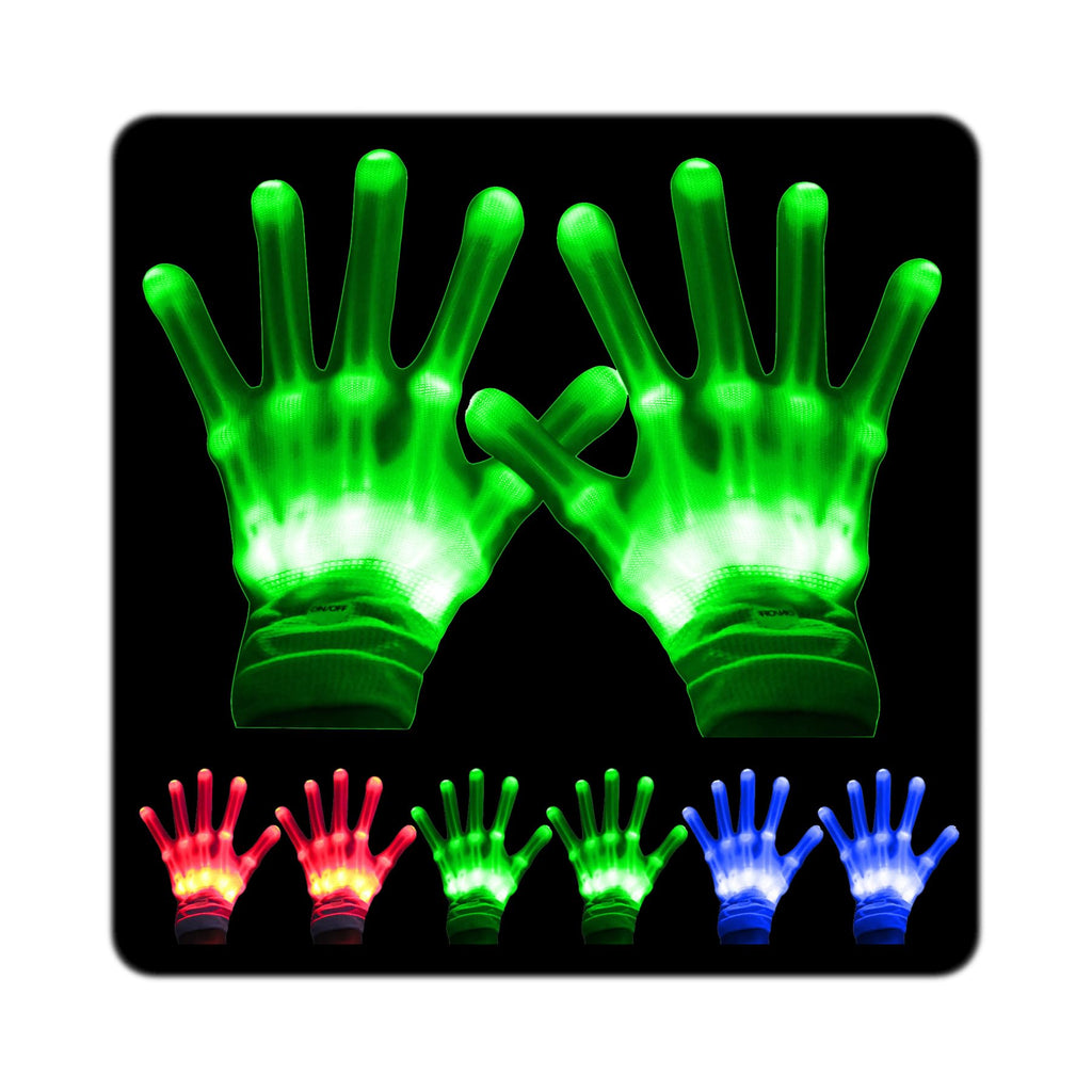 LED Gloves, Flash Finger Lights - 3 Color, 10 Mode Glowing Christmas Costume Clubbing Party Favors for Boys & Girls